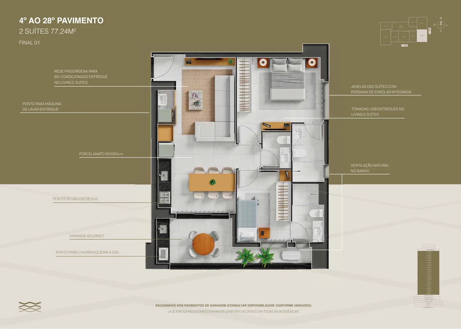 Planta ou imagem da tipologia Apartamento de 2 suítes com 77,24 m² à venda no City Way - Setor Bueno do City Way