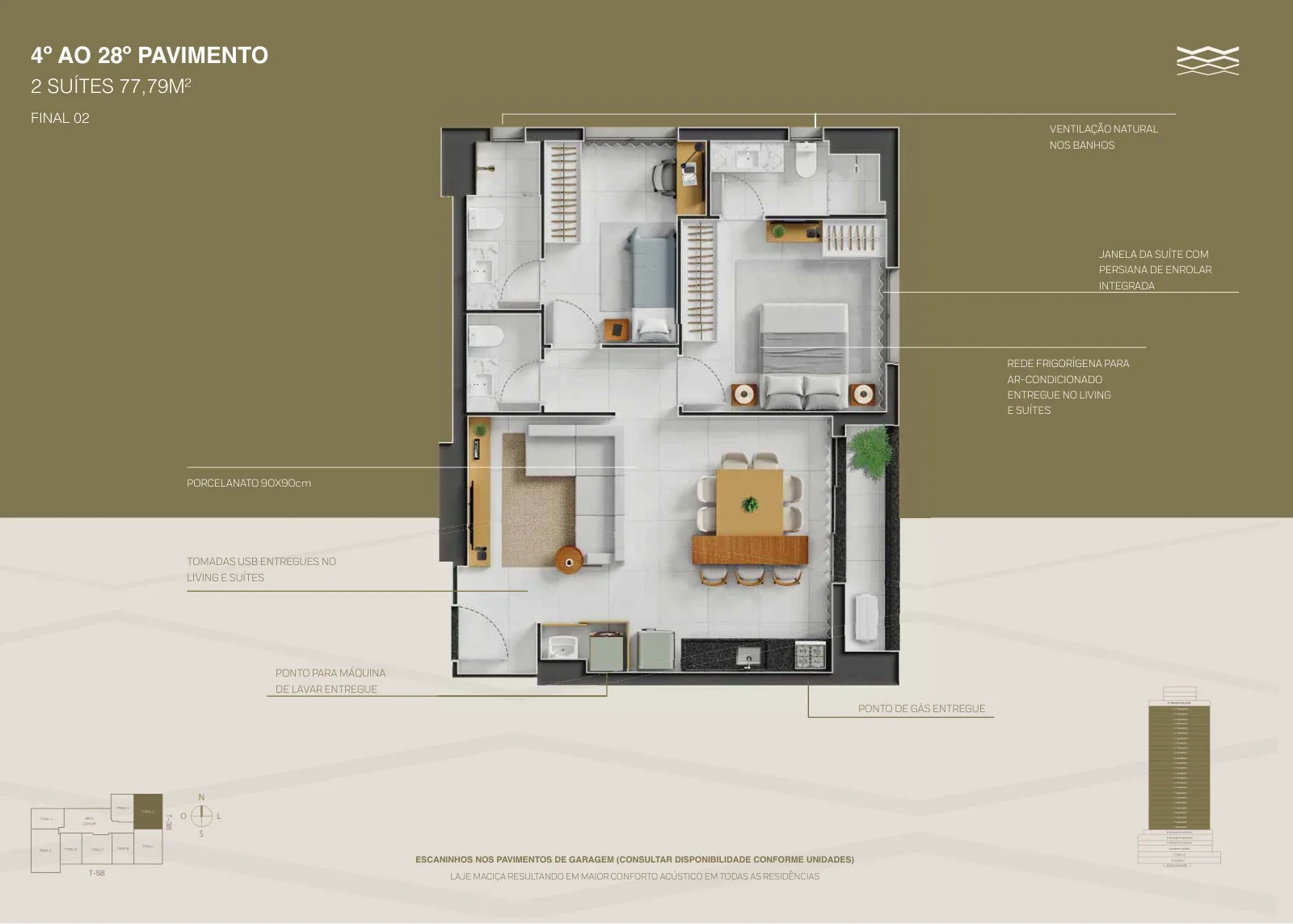 Planta ou imagem da tipologia Apartamento de 2 suítes com 77,79 m² à venda no City Way - Setor Bueno do City Way