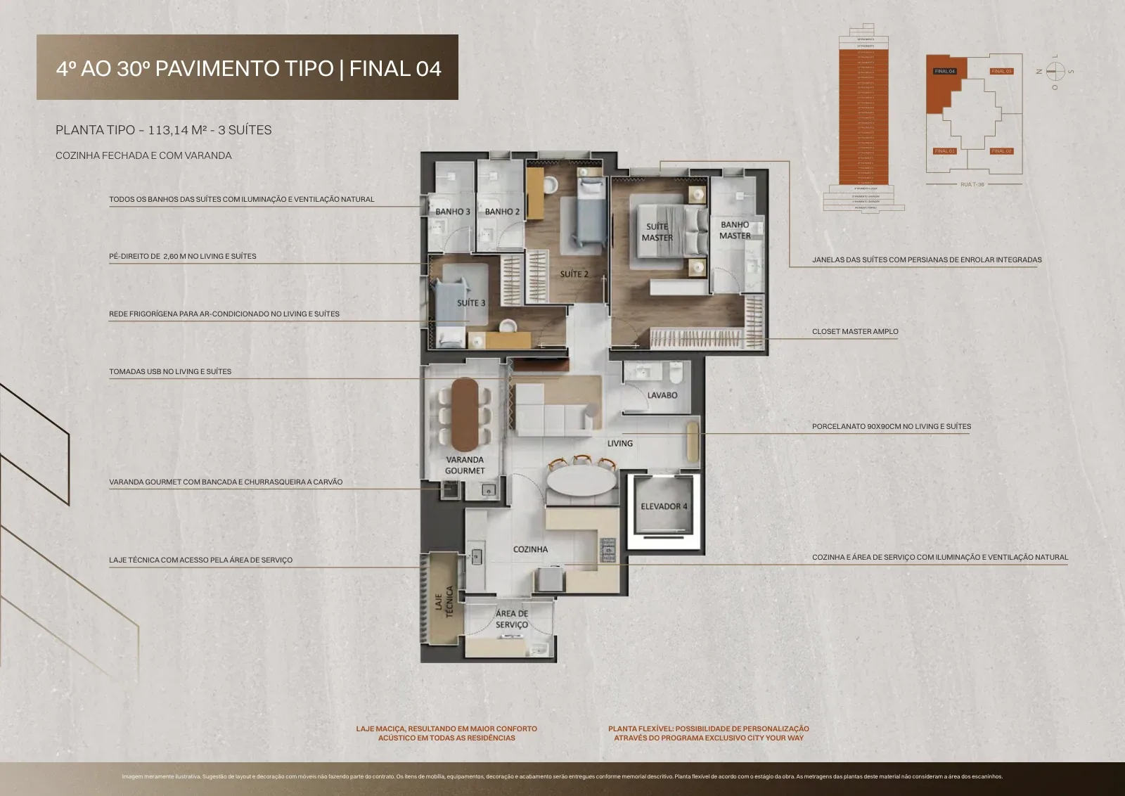 Planta ou imagem da tipologia Apartamento de 3 suítes com 113,14 m² à venda no City Auten - Setor Bueno do City Auten