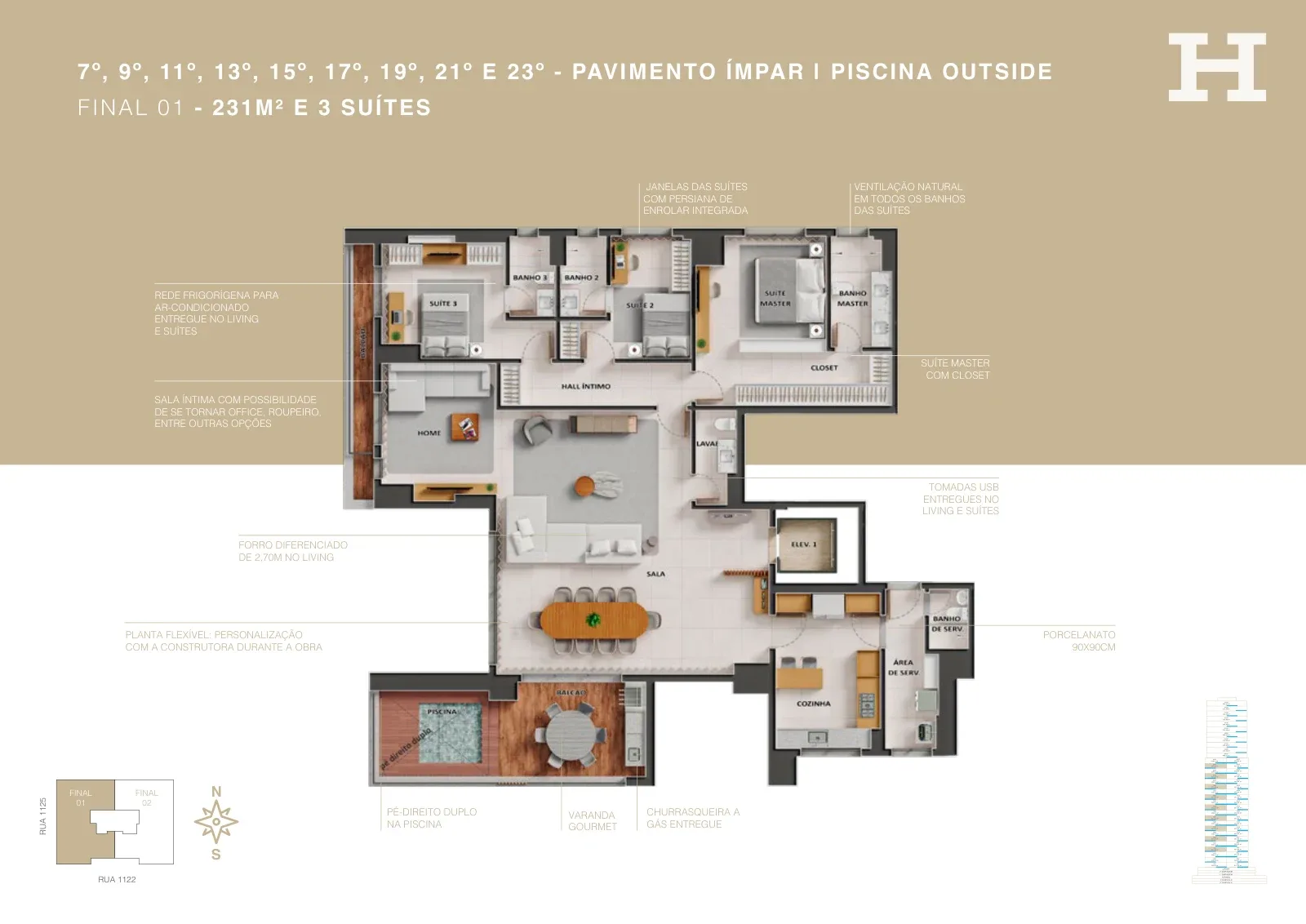 Planta ou imagem da tipologia Apartamento de 3 suítes com 231,02 m² à venda no City House - Setor Marista do City House