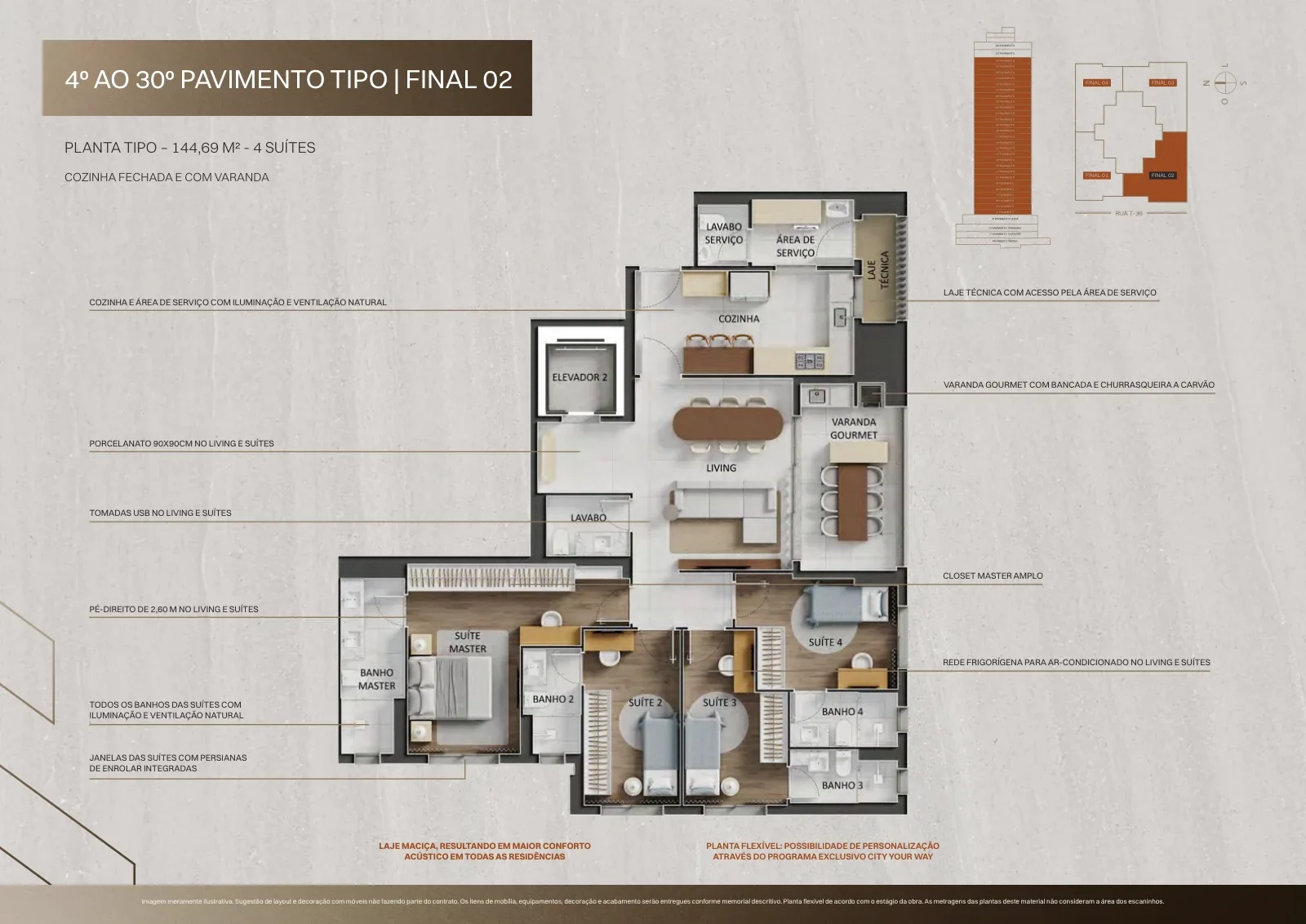 Planta ou imagem da tipologia Apartamento de 4 suítes com 144,69 m² à venda no City Auten - Setor Bueno do City Auten