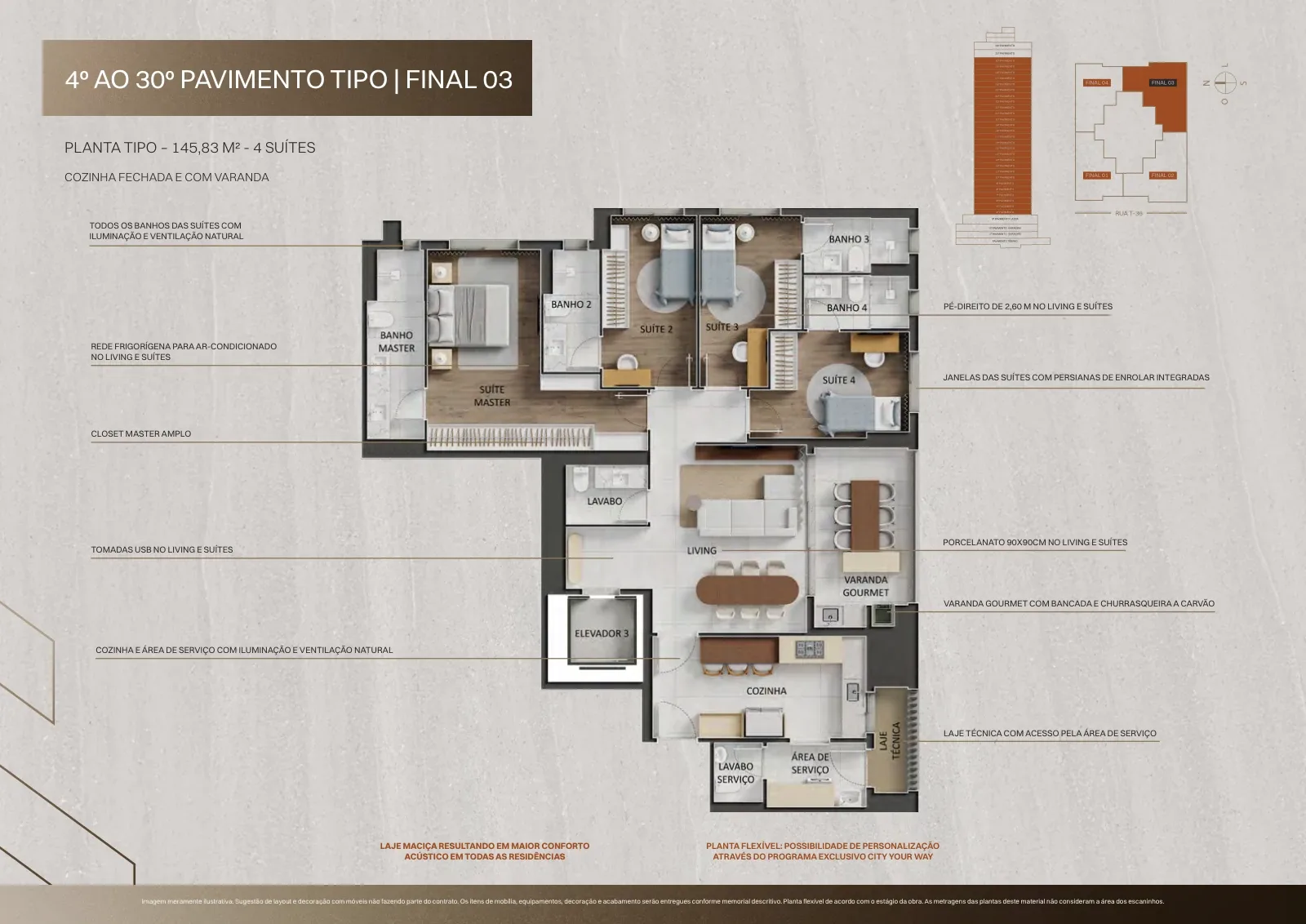 Planta ou imagem da tipologia Apartamento de 4 suítes com 145,83 m² à venda no City Auten - Setor Bueno do City Auten