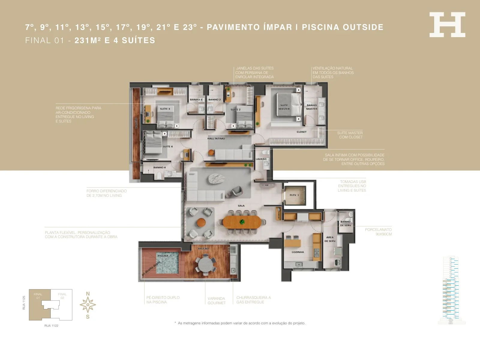 Planta ou imagem da tipologia Apartamento de 4 suítes com 231,02 m² à venda no City House - Setor Marista do City House