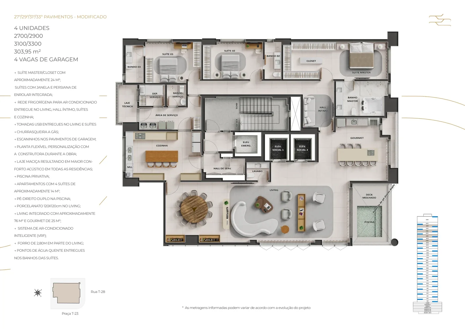 Planta ou imagem da tipologia Apartamento de 4 suítes com 303,95 m² à venda no City 23 by Pininfarina - Setor Bueno do City 23 by Pininfarina
