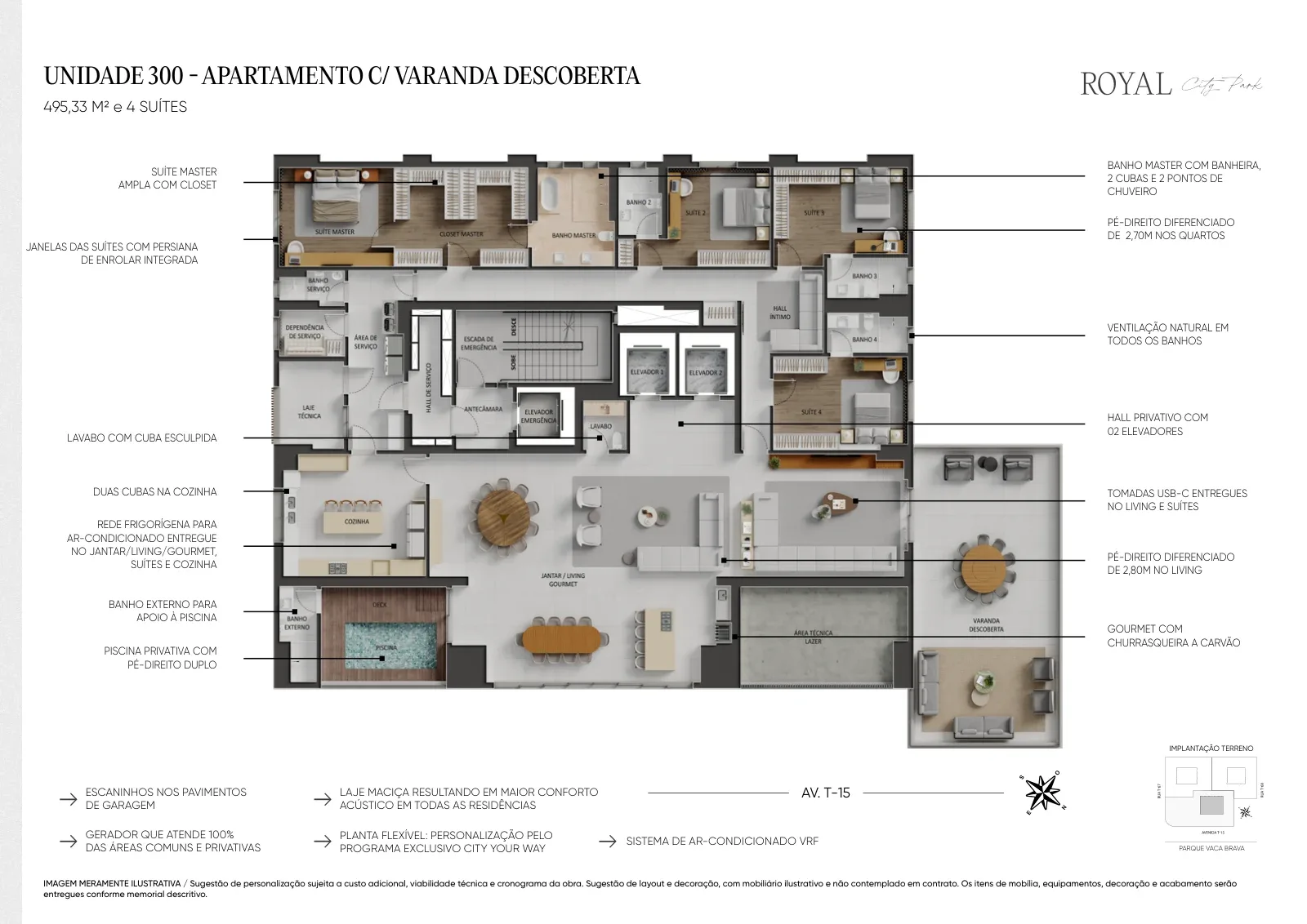 Planta ou imagem da tipologia Apartamento de 4 suítes com 428,08 m² à venda no City Park Royal - Setor Bueno do City Park Royal
