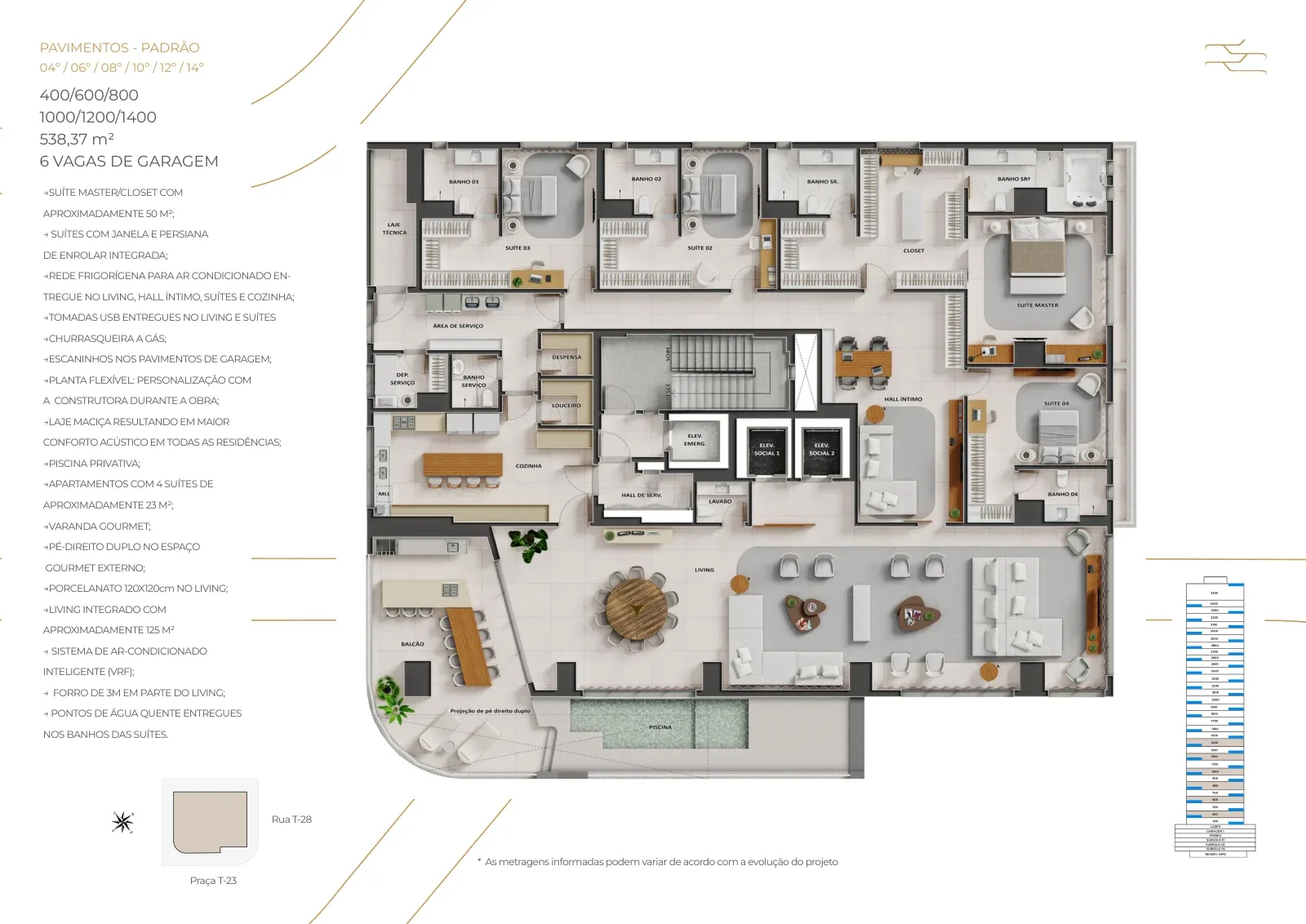 Planta ou imagem da tipologia Apartamento de 4 suítes com 538,37 m² à venda no City 23 by Pininfarina - Setor Bueno do City 23 by Pininfarina