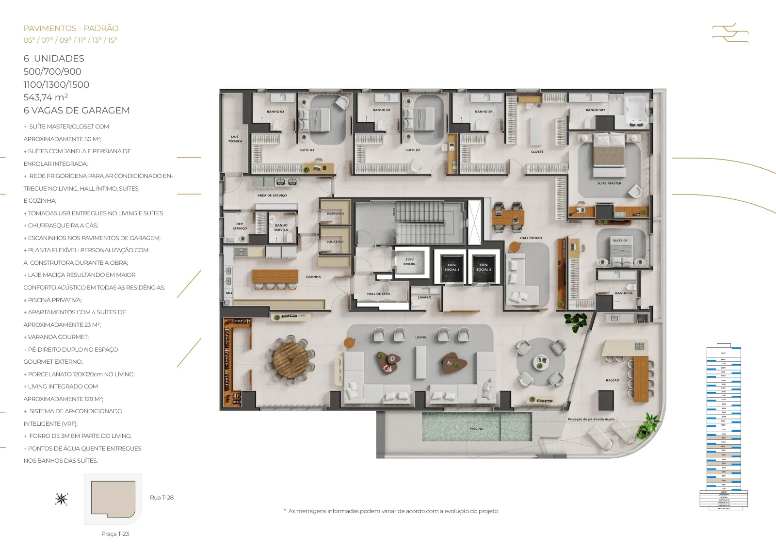 Planta ou imagem da tipologia Apartamento de 4 suítes com 543,74 m² à venda no City 23 by Pininfarina - Setor Bueno do City 23 by Pininfarina