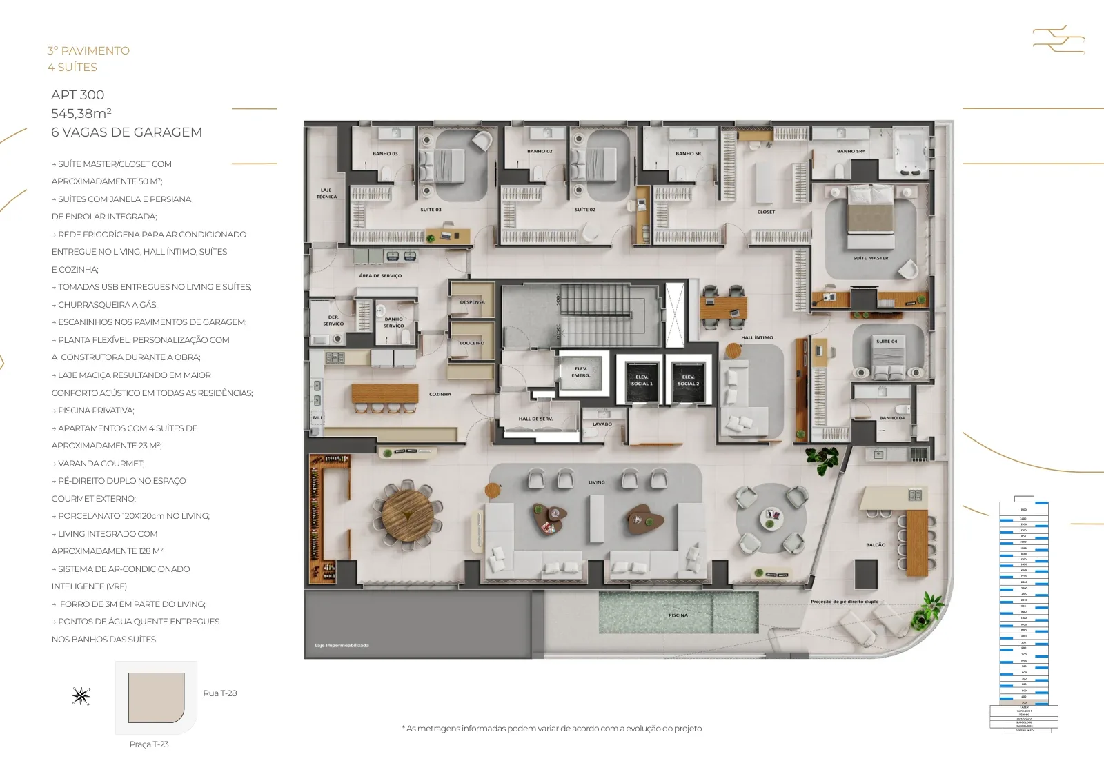Planta ou imagem da tipologia Apartamento de 4 suítes com 545,38 m² à venda no City 23 by Pininfarina - Setor Bueno do City 23 by Pininfarina