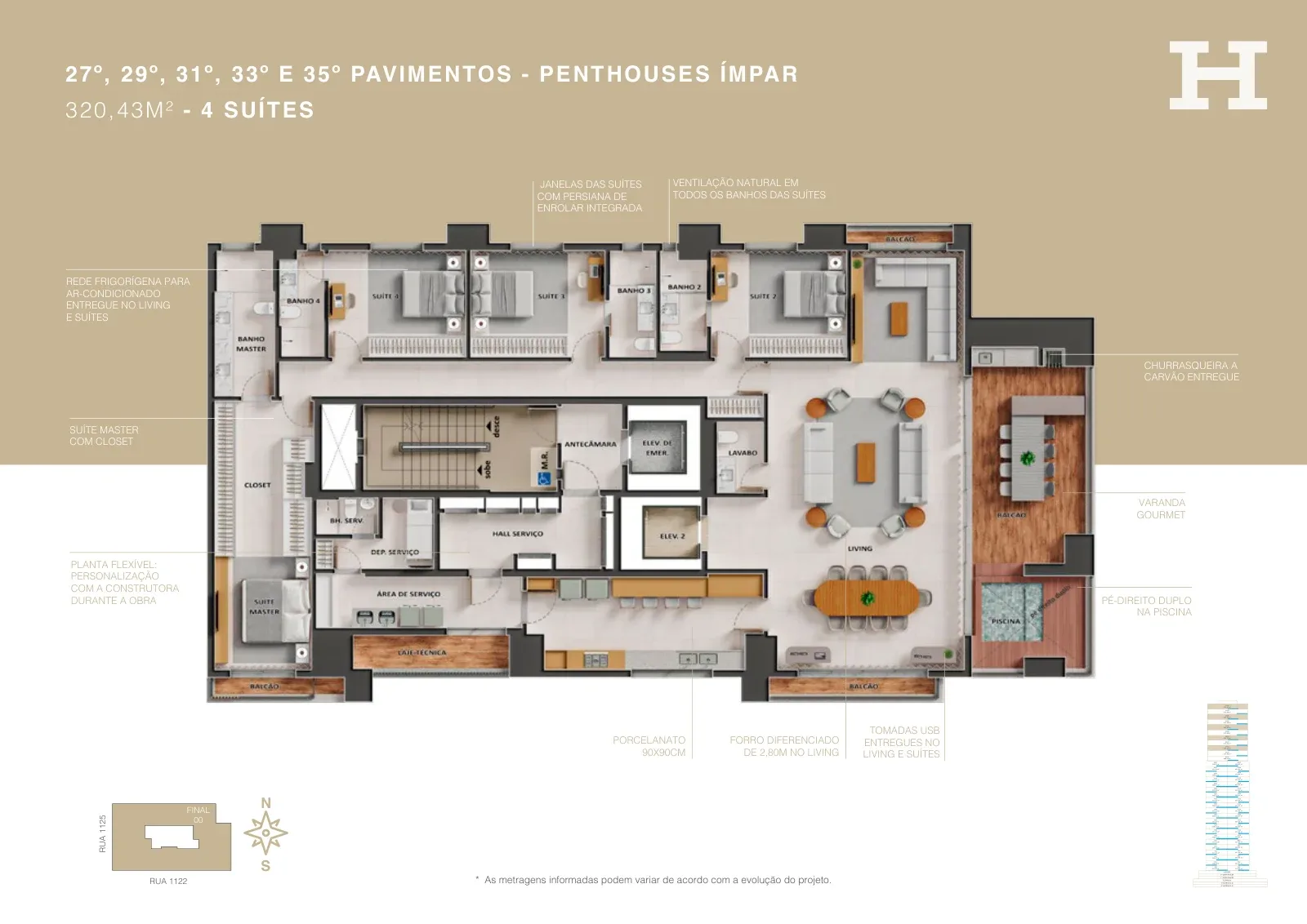 Planta ou imagem da tipologia Cobertura de 4 suítes com 320,43 m² à venda no City House - Setor Marista do City House