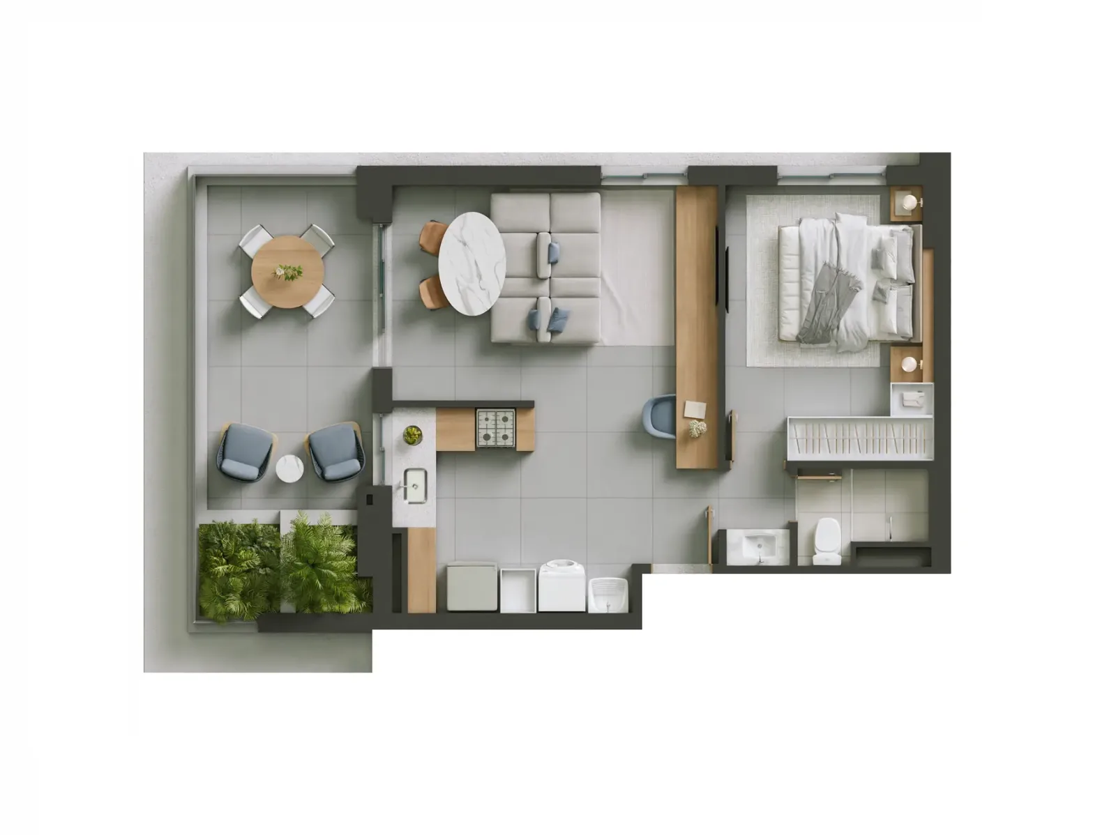 Apartamento de 1 quarto com terraço de 58,17 a 61,96m² à venda no Hello Vision Residence - Setor Aeroporto