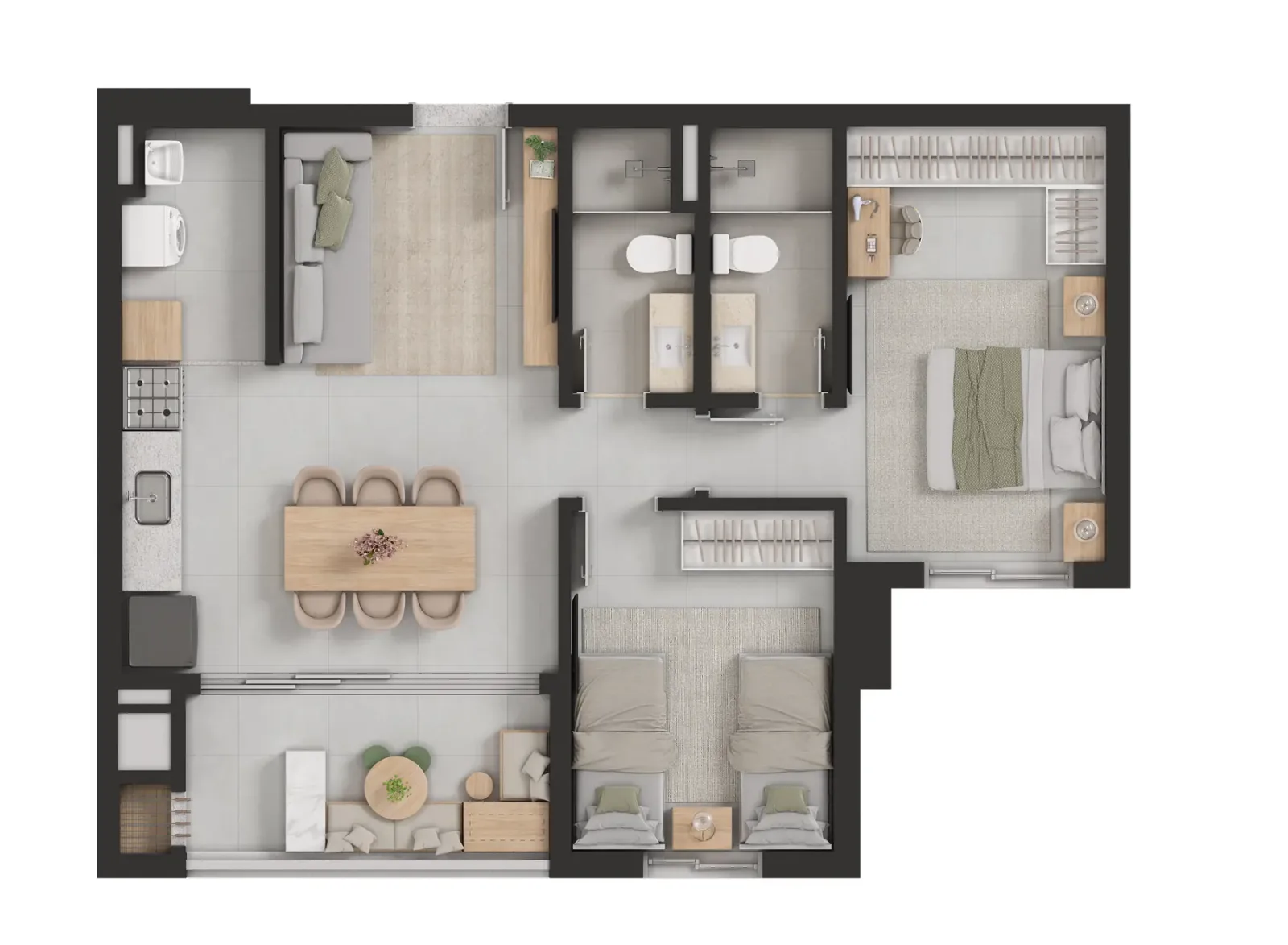 Apartamento de 2 quartos, sendo 1 suíte, com 70,76m² à venda no Trip World Home - Nova Suíça