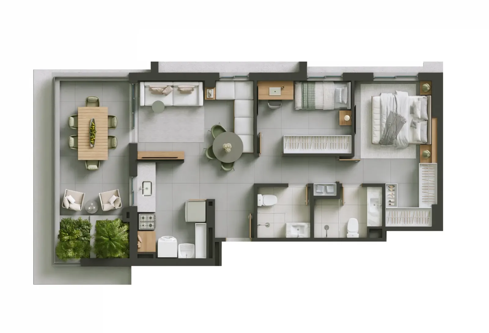Apartamento de 2 quartos, sendo 1 suíte, com terraço de 71,79 a 74,78m² à venda no Hello Vision Residence - Setor Aeroporto