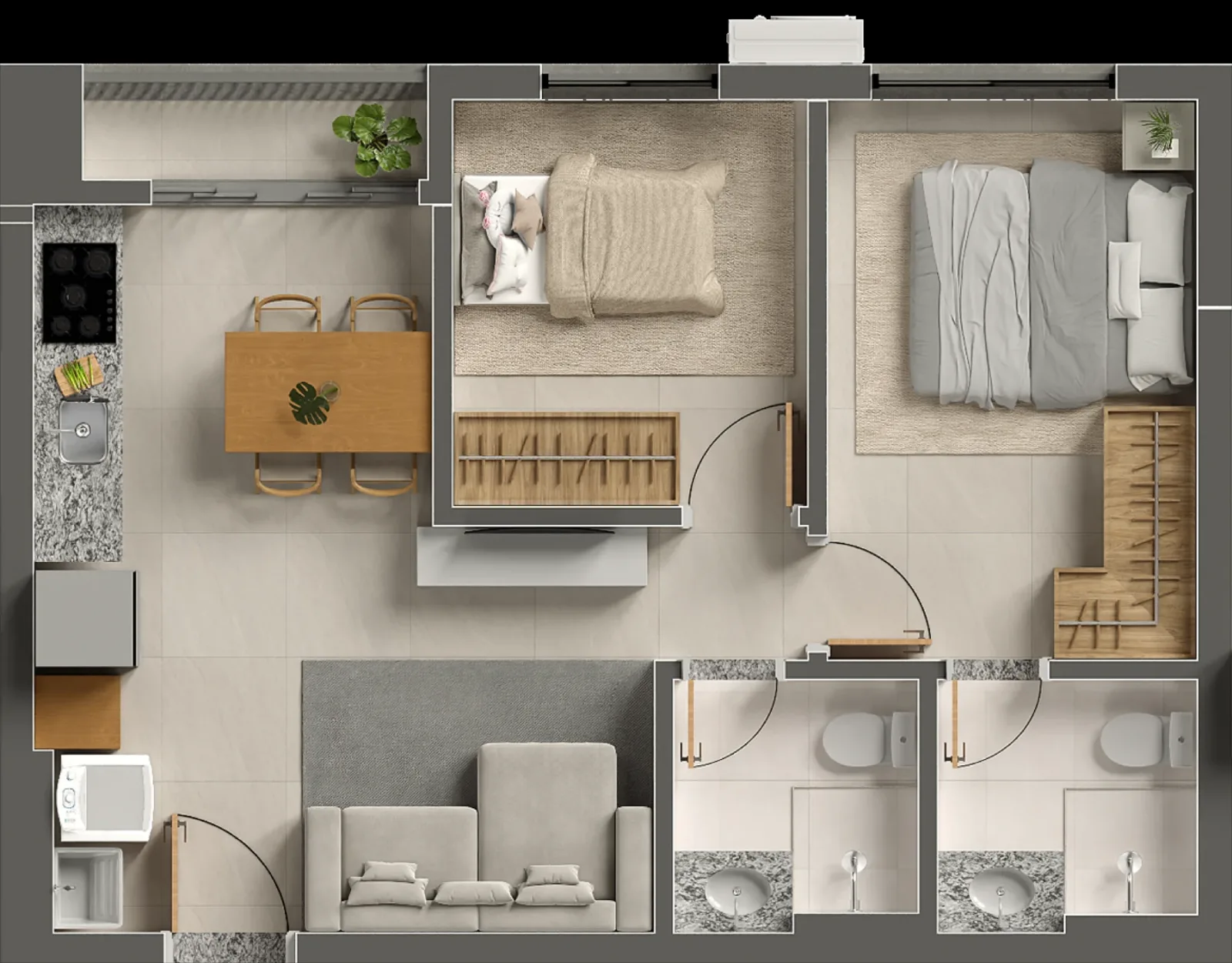 Planta ou imagem da tipologia Apartamento de 1 suíte com 49,44m² à venda no Casamérica Parque Cascavel - Parque Amazônia do Casamérica Parque Cascavel