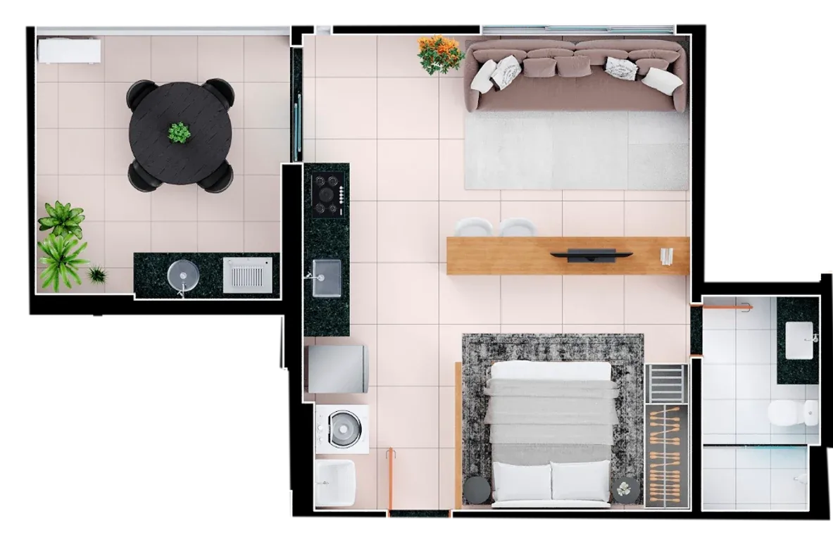 Planta ou imagem da tipologia Apartamento de 1 suíte com 51,96m² à venda no Ritmo Bueno - Setor Bueno do Ritmo Bueno