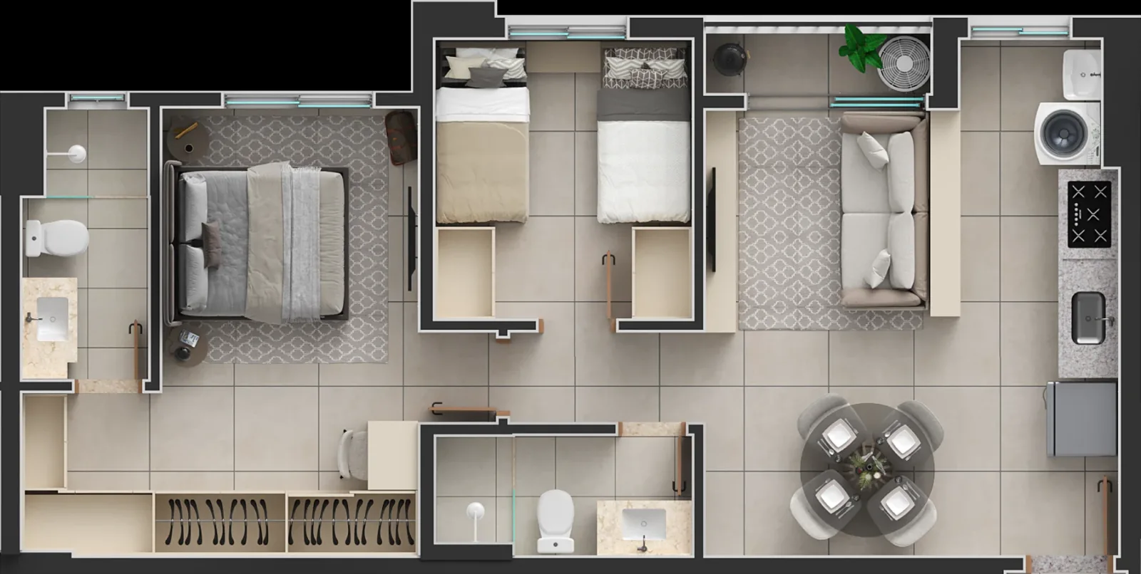 Apartamento de 1 suíte com 60,02m² à venda no Passos Flamboyant - Alto da Glória