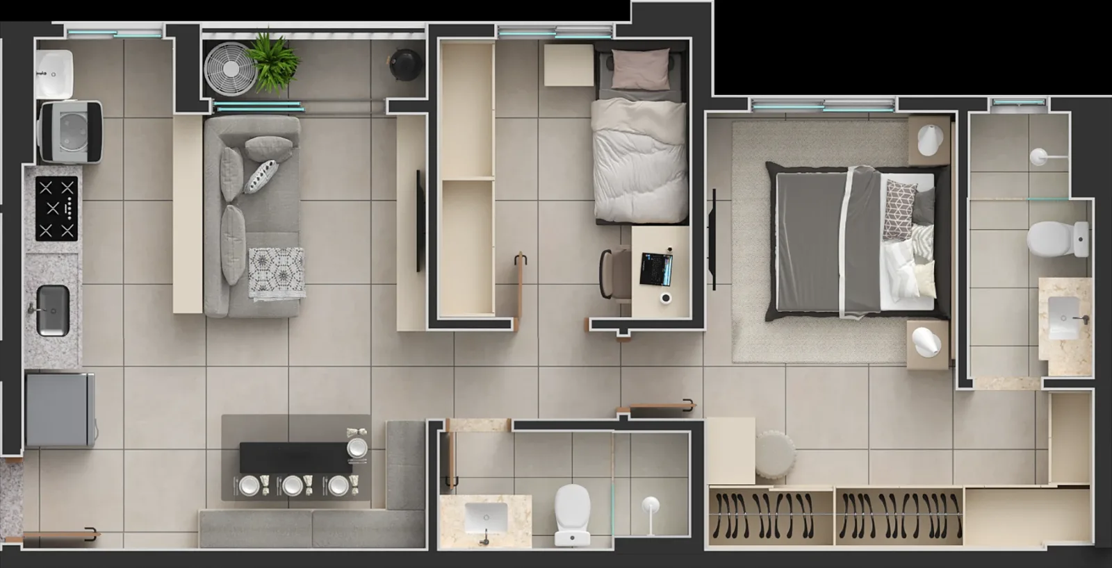 Apartamento de 1 suíte com 60,14m² à venda no Passos Flamboyant - Alto da Glória
