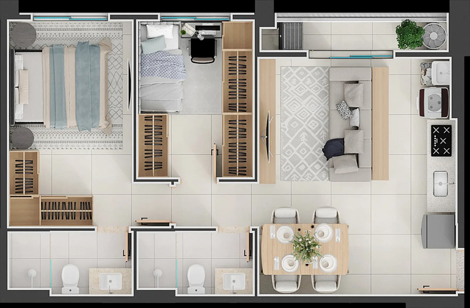 Planta ou imagem da tipologia Apartamento de 1 suíte com 60,35m² à venda no Verde Maris - Setor Marista do Verde Maris