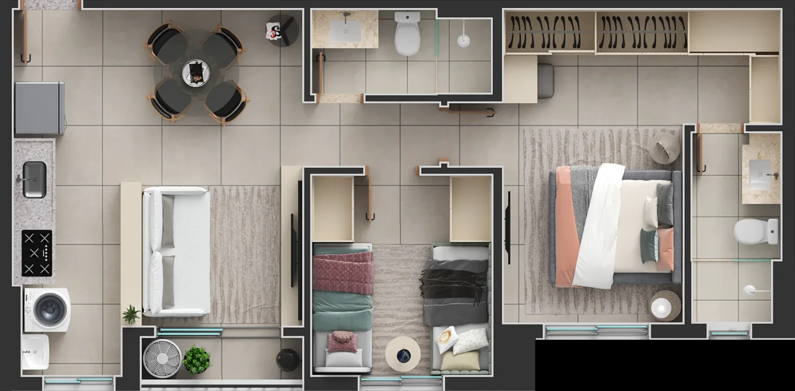 Apartamento de 1 suíte com 60,7m² à venda no Passos Flamboyant - Alto da Glória