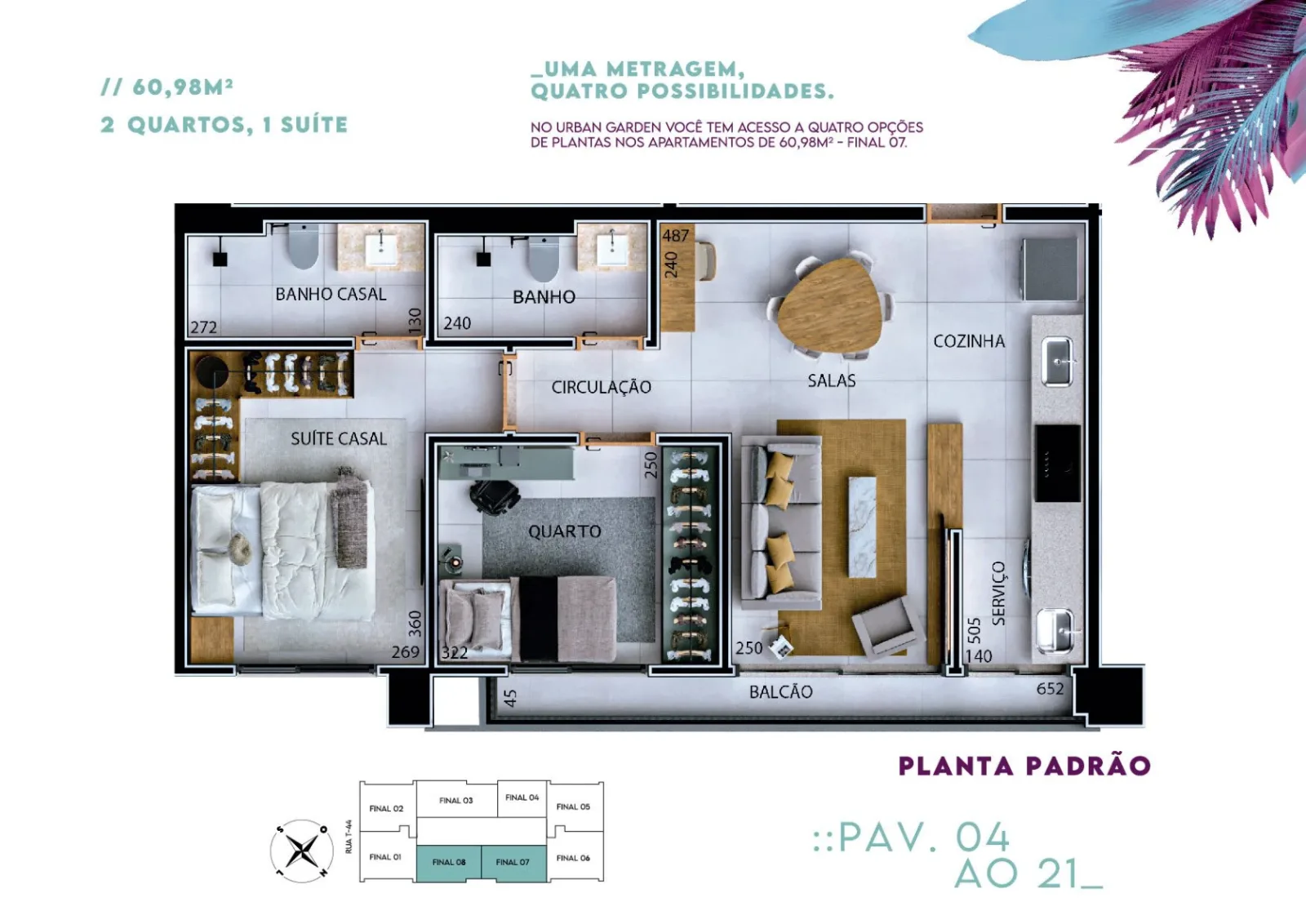 Planta ou imagem da tipologia Apartamento de 1 suíte com 60,98m² à venda no Urban Garden Residence - Setor Bueno do Urban Garden Residence