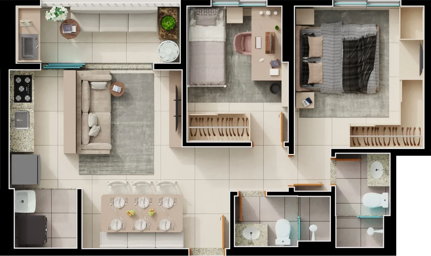 Planta ou imagem da tipologia Apartamento de 1 suíte com 64,05m² à venda no Varandas Bueno - Setor Bueno do Varandas Bueno