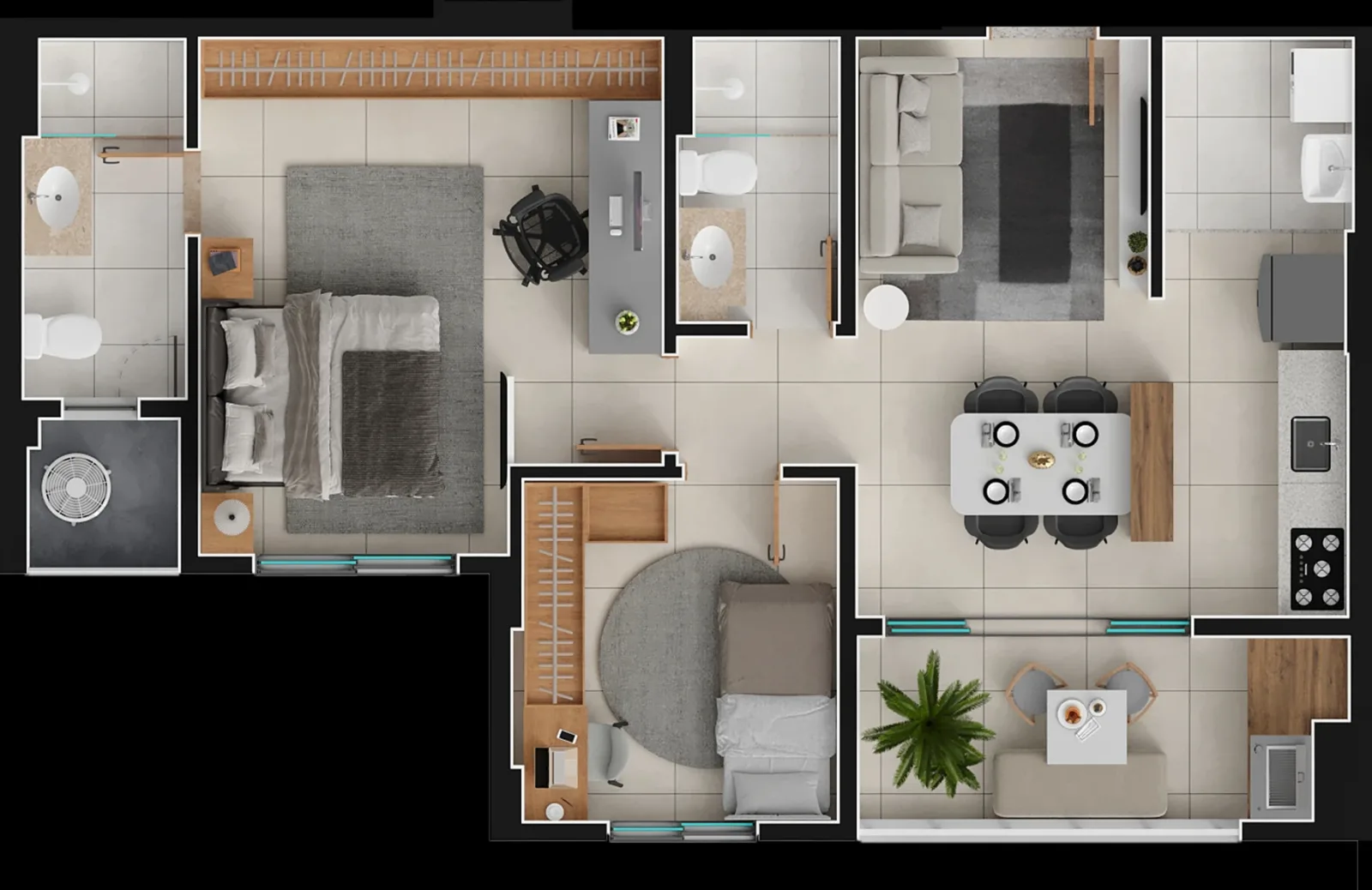 Apartamento de 1 suíte com 65,54m² à venda no Varandas Flamboyant - Alto da Glória