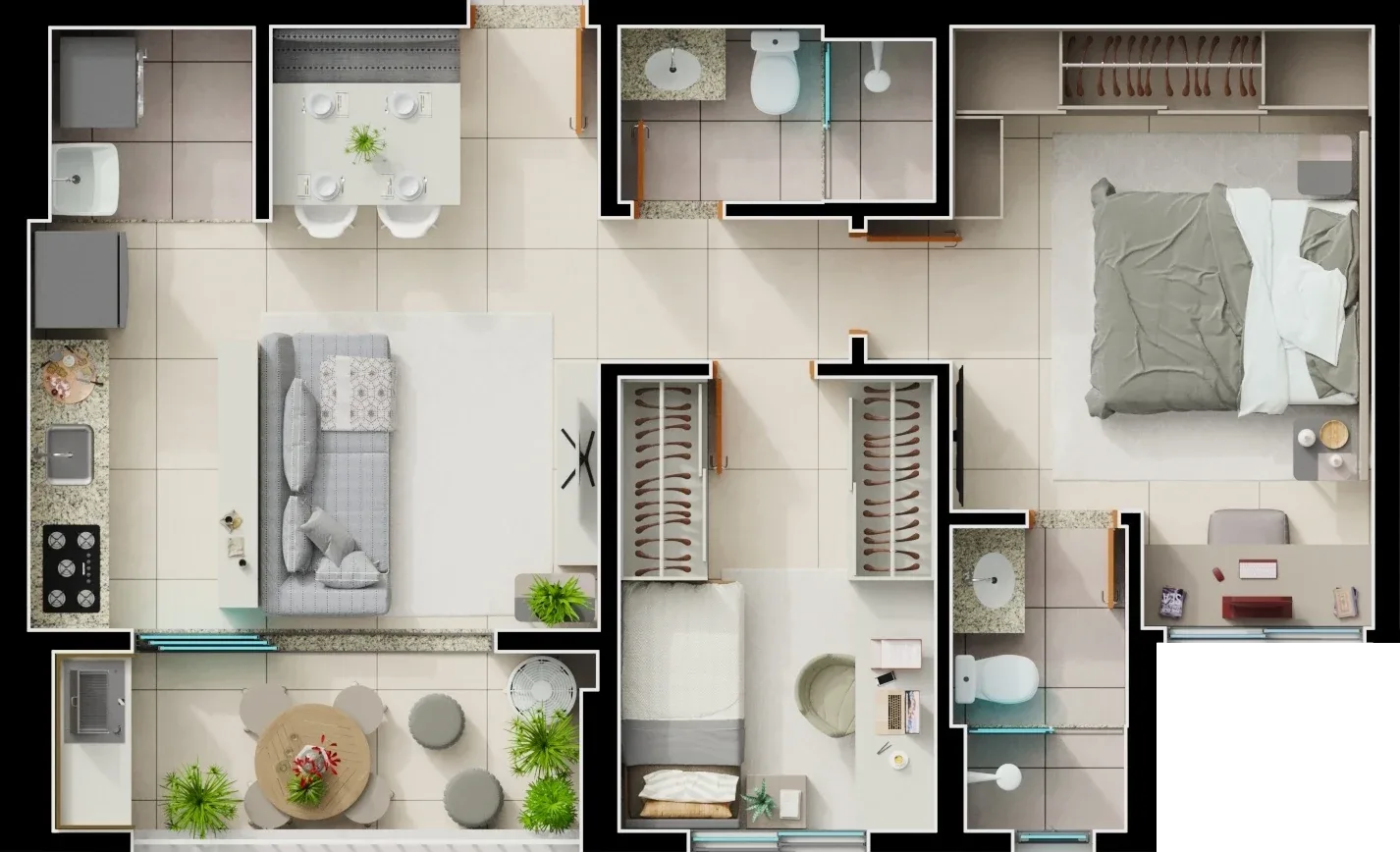 Planta ou imagem da tipologia Apartamento de 1 suíte com 65,68m² à venda no Varandas Bueno - Setor Bueno do Varandas Bueno