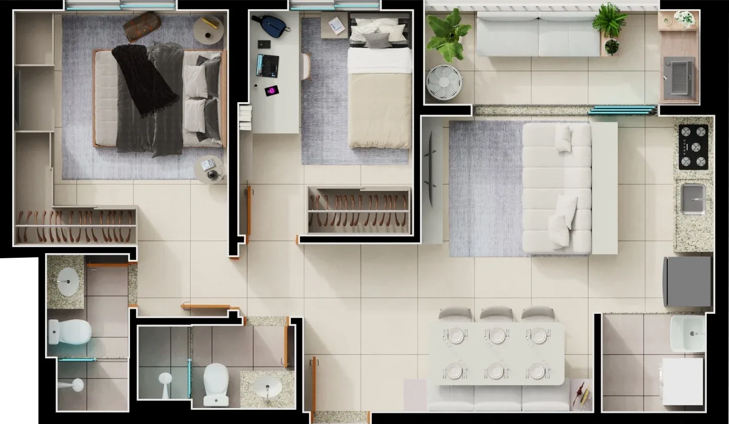 Planta ou imagem da tipologia Apartamento de 1 suíte com 66,05m² à venda no Varandas Bueno - Setor Bueno do Varandas Bueno