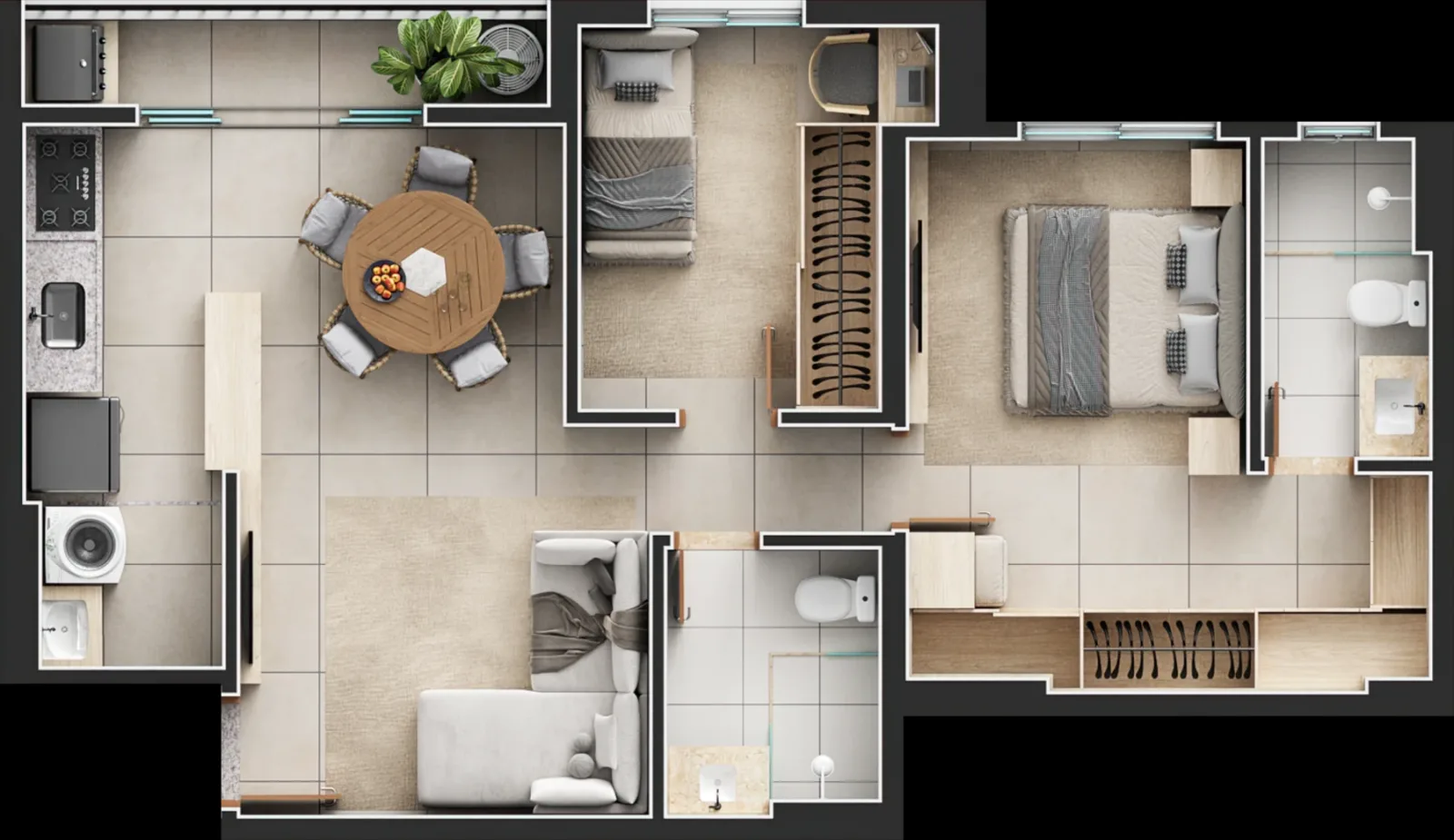 Planta ou imagem da tipologia Apartamento de 1 suíte com 66,41m² à venda no Una Areião - Setor Pedro Ludovico do Una Areião