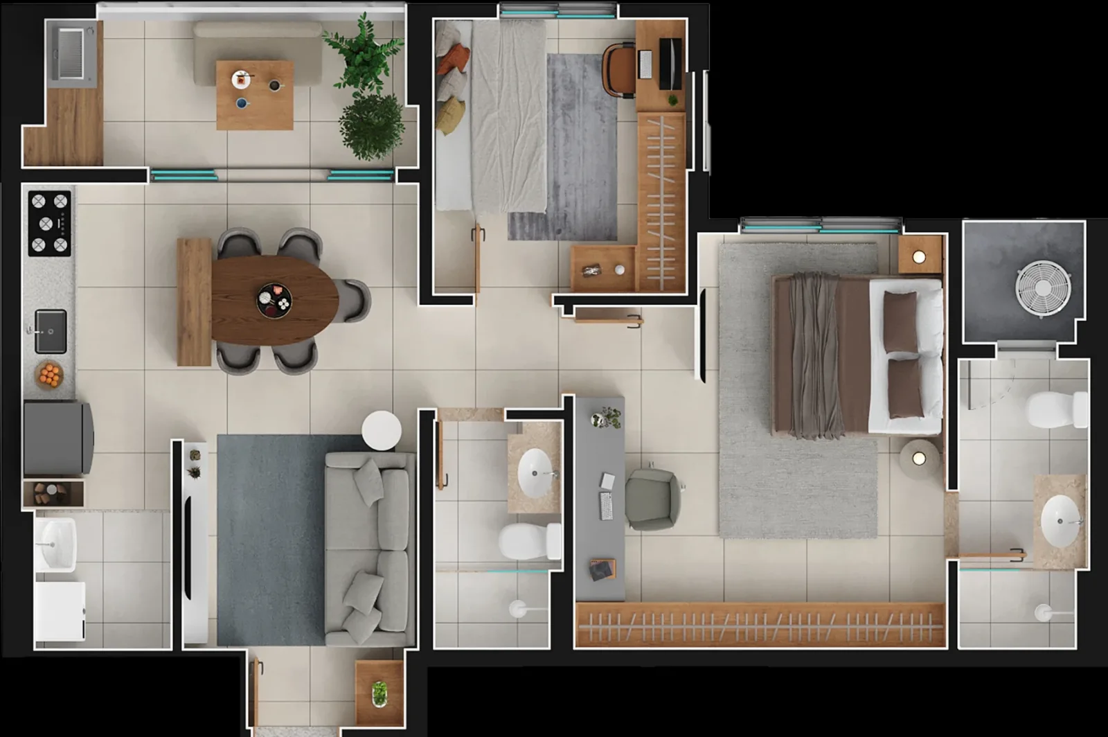 Apartamento de 1 suíte com 67,05m² à venda no Varandas Flamboyant - Alto da Glória