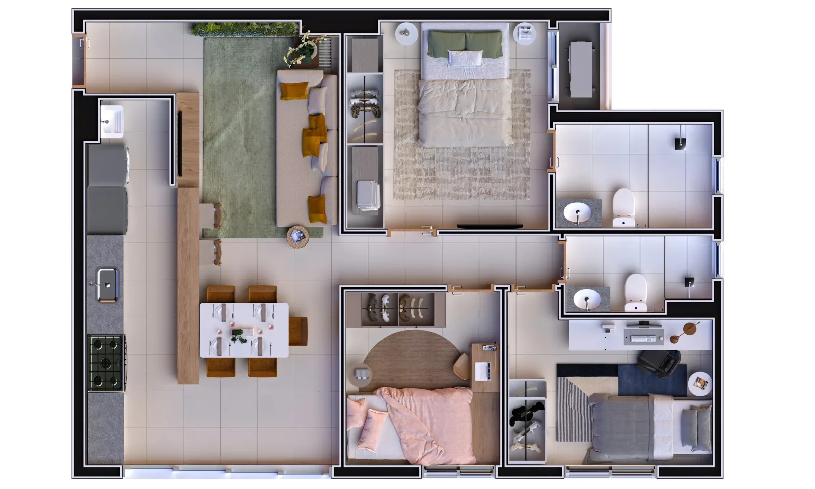 Planta ou imagem da tipologia Apartamento de 1 suíte com 76,89 m² à venda no Inside Park Home - Vila Rosa do Inside Park Home