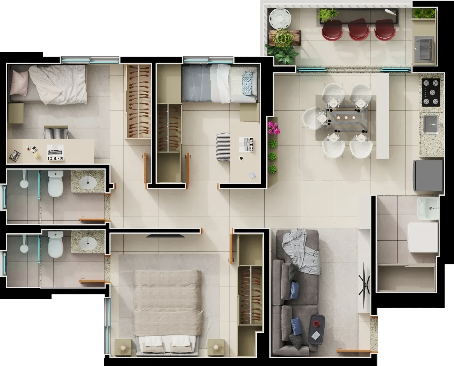 Planta ou imagem da tipologia Apartamento de 1 suíte com 78m² à venda no Varandas Bueno - Setor Bueno do Varandas Bueno