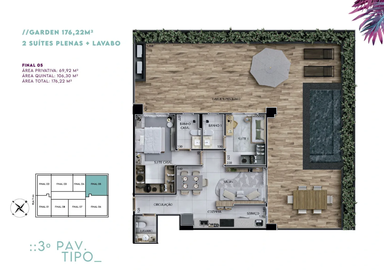 Planta ou imagem da tipologia Apartamento Garden de 2 suítes com 176,22m² à venda no Urban Garden Residence - Setor Bueno do Urban Garden Residence