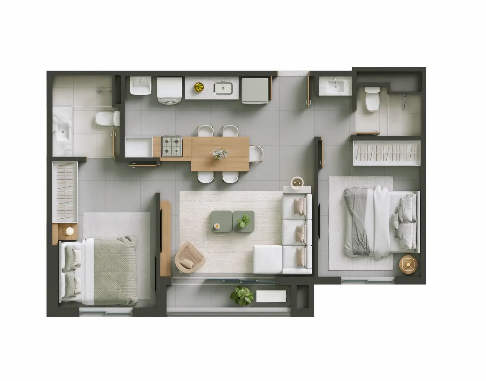 Apartamento de 2 suítes com 59,11 a 59,62m² à venda no Hello Vision Residence - Setor Aeroporto