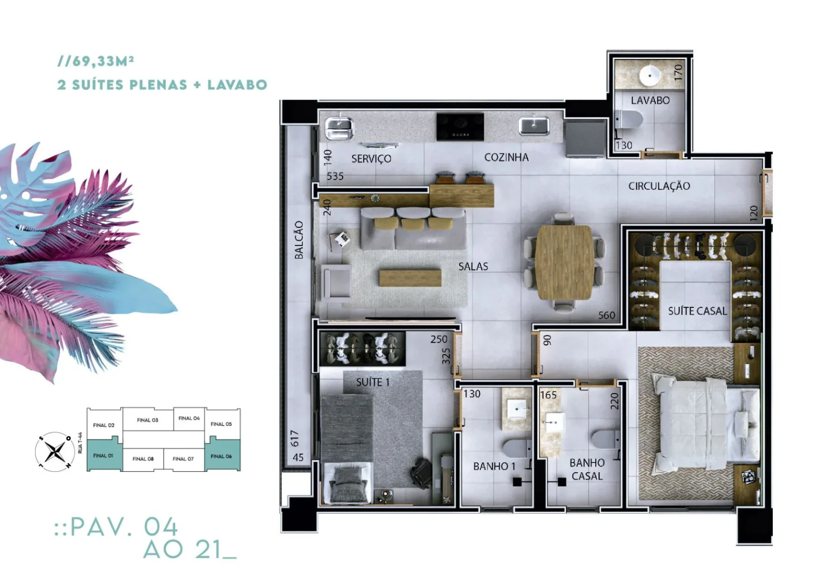 Planta ou imagem da tipologia Apartamento de 2 suítes com 69,33m² à venda no Urban Garden Residence - Setor Bueno do Urban Garden Residence