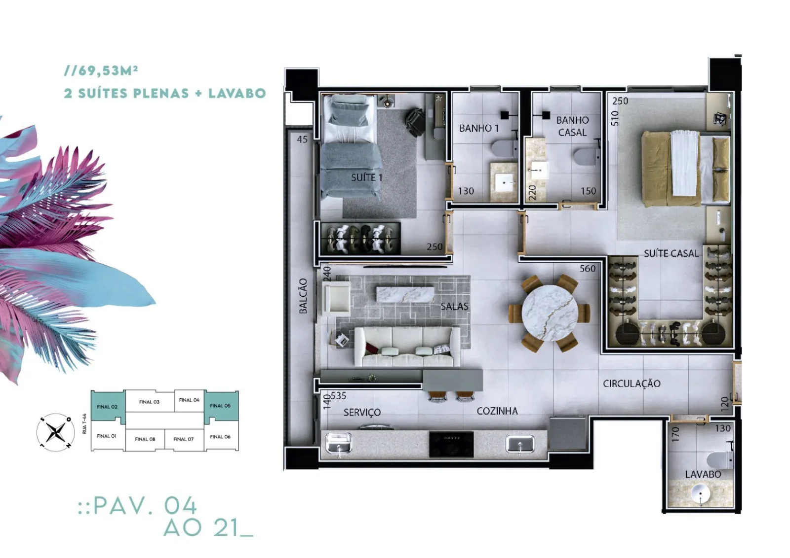 Planta ou imagem da tipologia Apartamento de 2 suítes com 69,53m² à venda no Urban Garden Residence - Setor Bueno do Urban Garden Residence