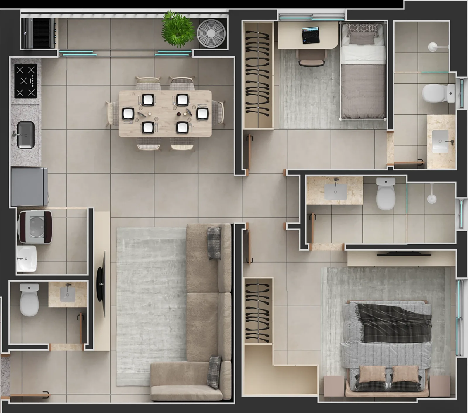 Apartamento de 2 suítes com 70,01m² à venda no Passos Flamboyant - Alto da Glória