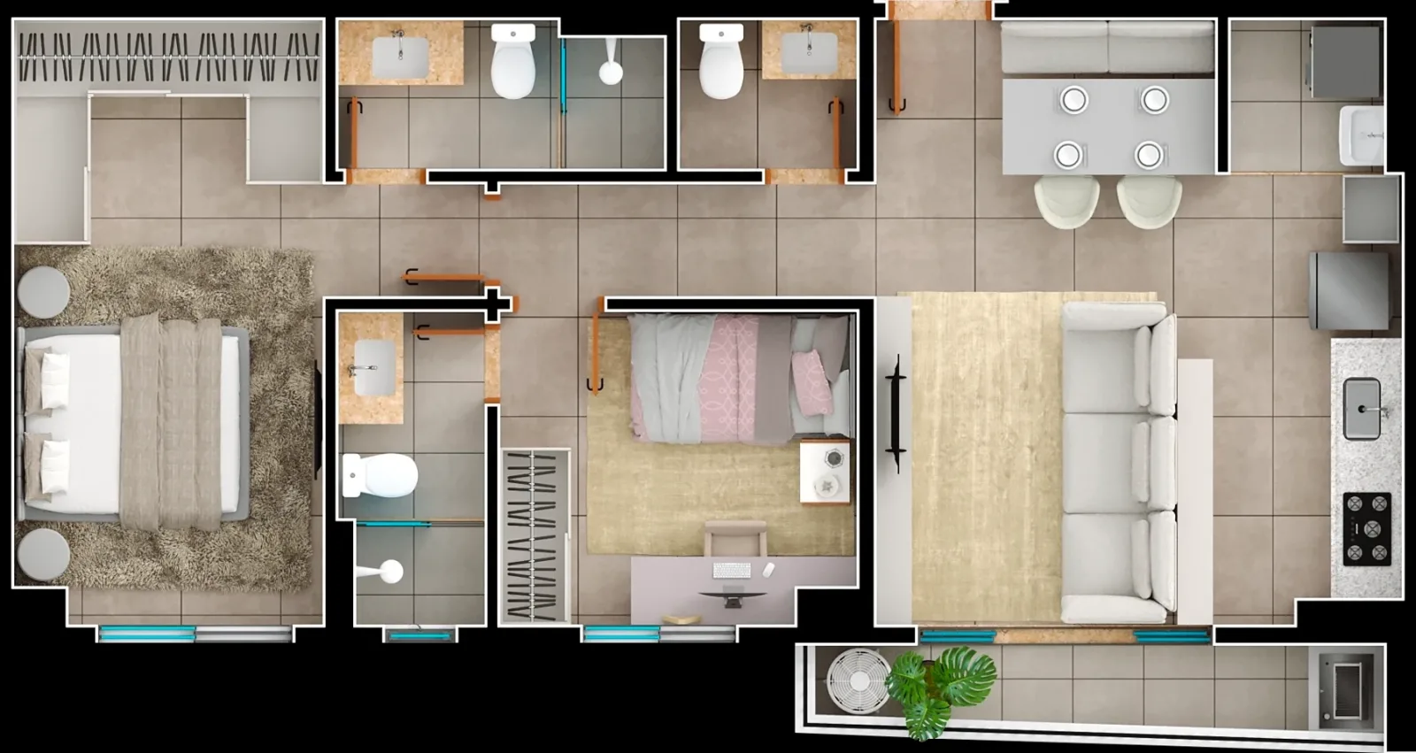 Planta ou imagem da tipologia Apartamento de 2 suítes com 70,02m² à venda no Viverde Areião - Setor Pedro Ludovico do Viverde Areião