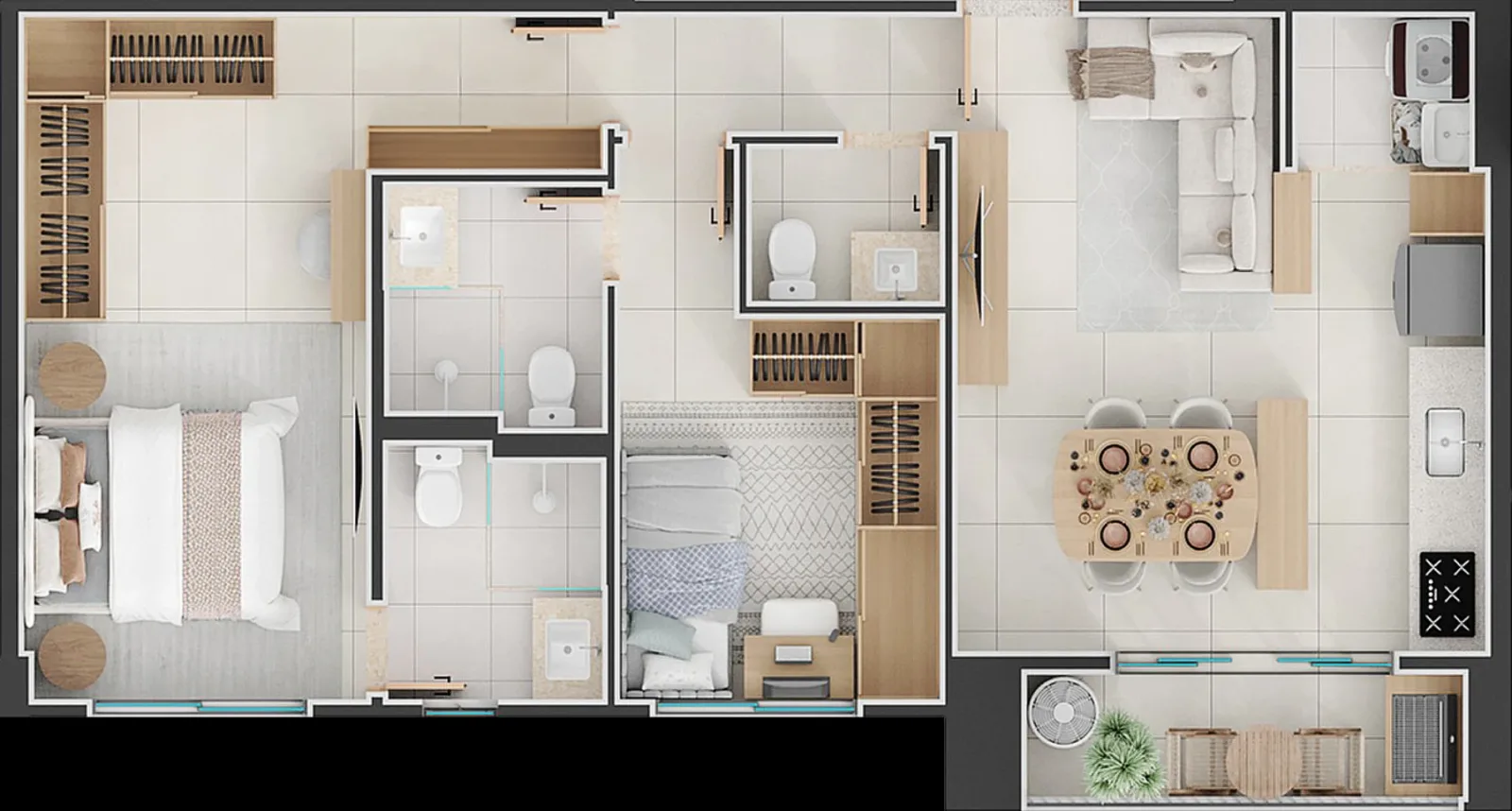 Planta ou imagem da tipologia Apartamento de 2 suítes com 71,13m² à venda no Verde Maris - Setor Marista do Verde Maris