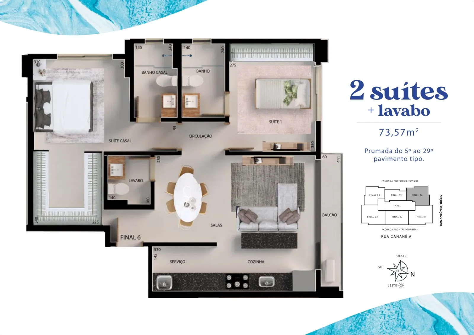 Apartamento de 2 suítes com 73,57m² à venda no Lake House Residence - Parque Amazônia