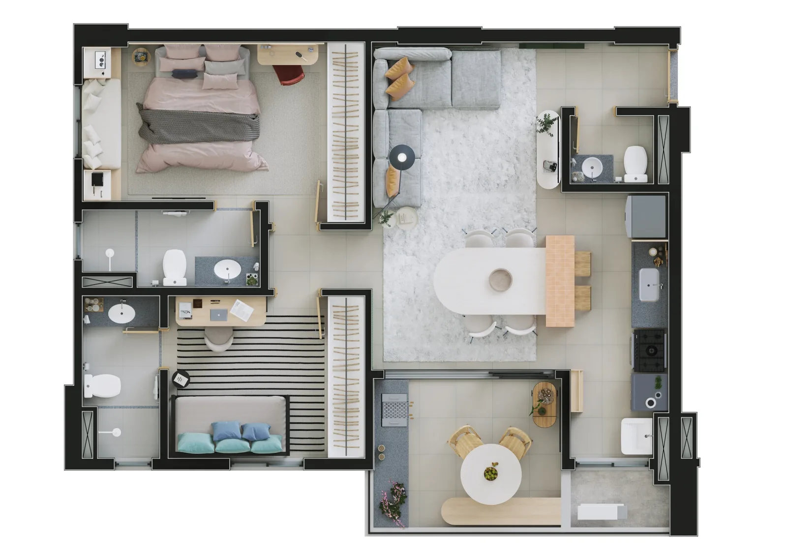 Planta ou imagem da tipologia Apartamento de 2 suítes com 75,75 m² à venda no Ludovic Apartments - Setor Central do Ludovic Apartments