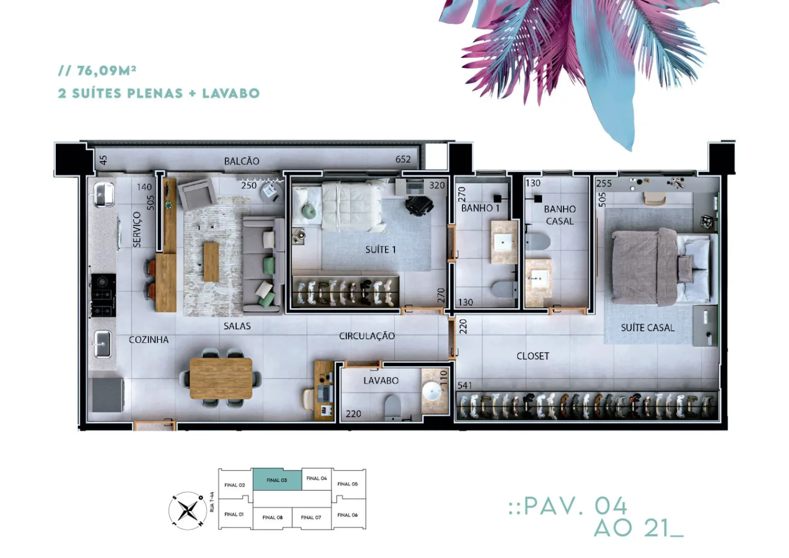 Planta ou imagem da tipologia Apartamento de 2 suítes com 76,09m² à venda no Urban Garden Residence - Setor Bueno do Urban Garden Residence
