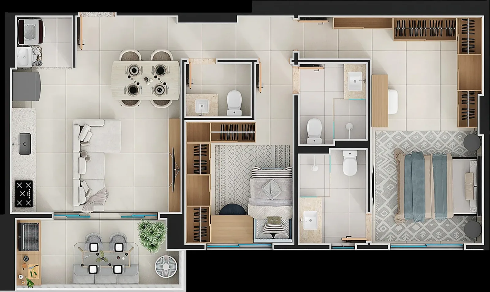 Planta ou imagem da tipologia Apartamento de 2 suítes com 76,13m² à venda no Aurora Lago das Rosas - Setor Oeste do Aurora Lago das Rosas