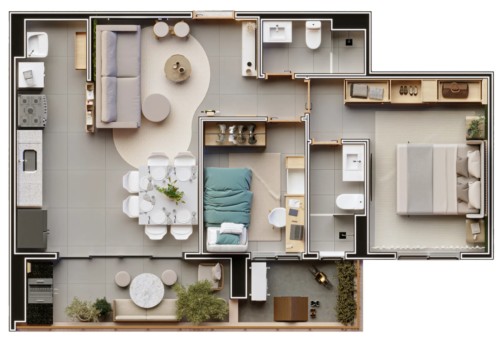 Planta ou imagem da tipologia Apartamento de 2 suítes com 76,38 m² à venda no Invite Marista Apartments - Setor Marista do Invite Marista Apartments