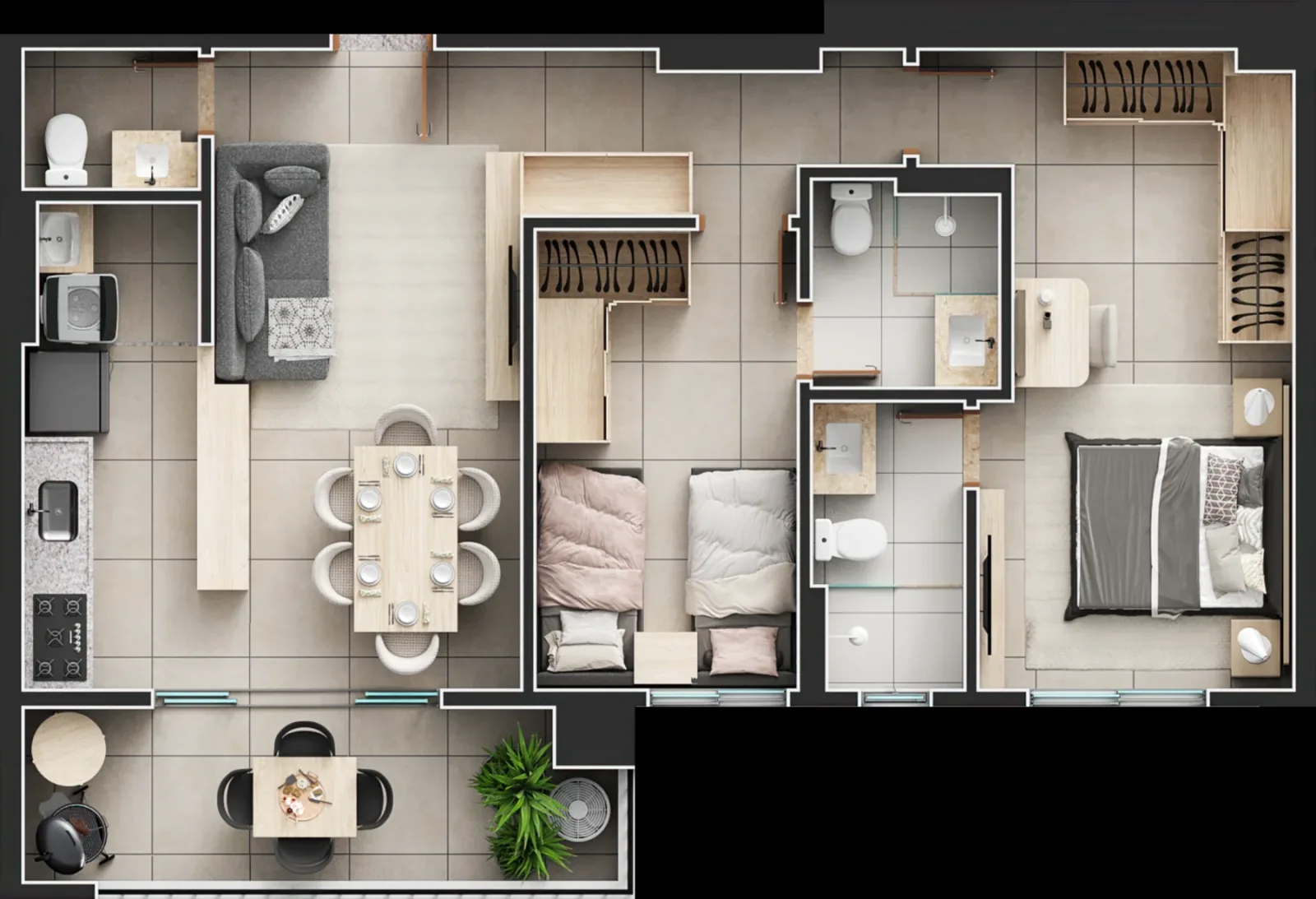 Planta ou imagem da tipologia Apartamento de 2 suítes com 76,68m² à venda no Una Areião - Setor Pedro Ludovico do Una Areião