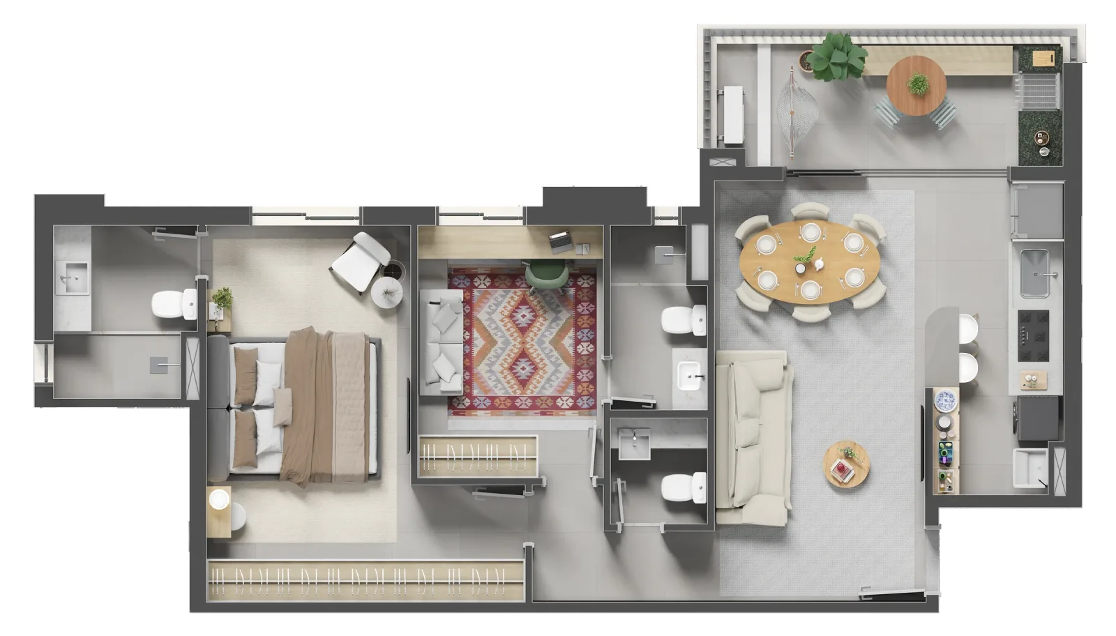 Planta ou imagem da tipologia Apartamento de 2 suítes com 77,61 m² à venda no Kairós - Setor Marista do Kairós