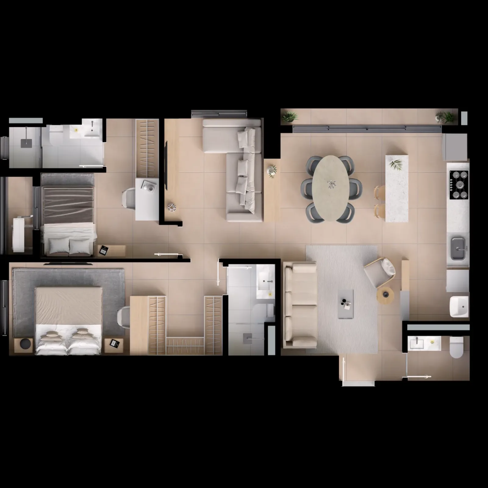 Apartamento de 2 suítes com 87,56 a 89,49m² à venda no Naturia Viver Parque Flamboyant - Jardim Goiás