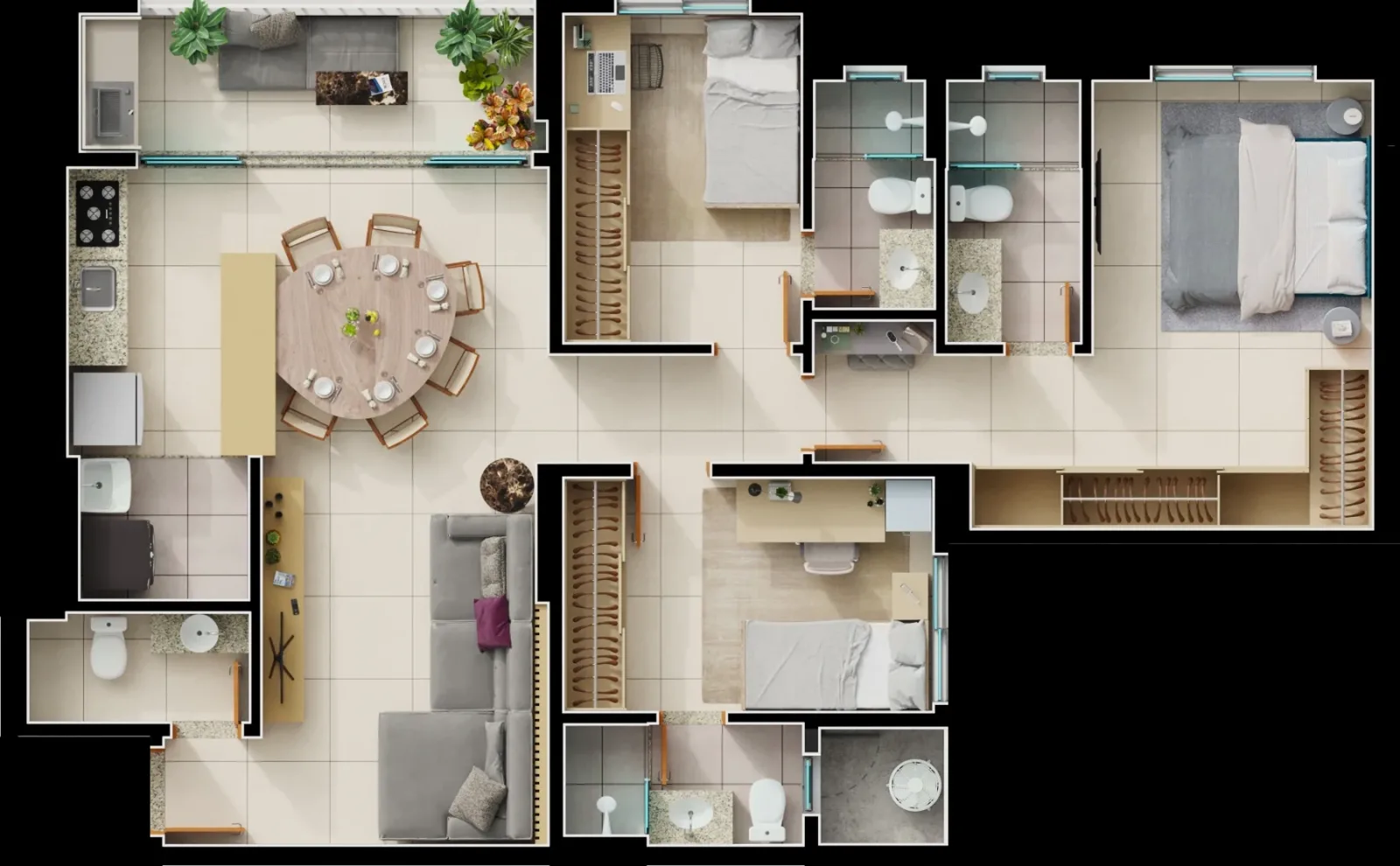 Planta ou imagem da tipologia Apartamento de 3 suítes com 100m² à venda no Varandas Bueno - Setor Bueno do Varandas Bueno