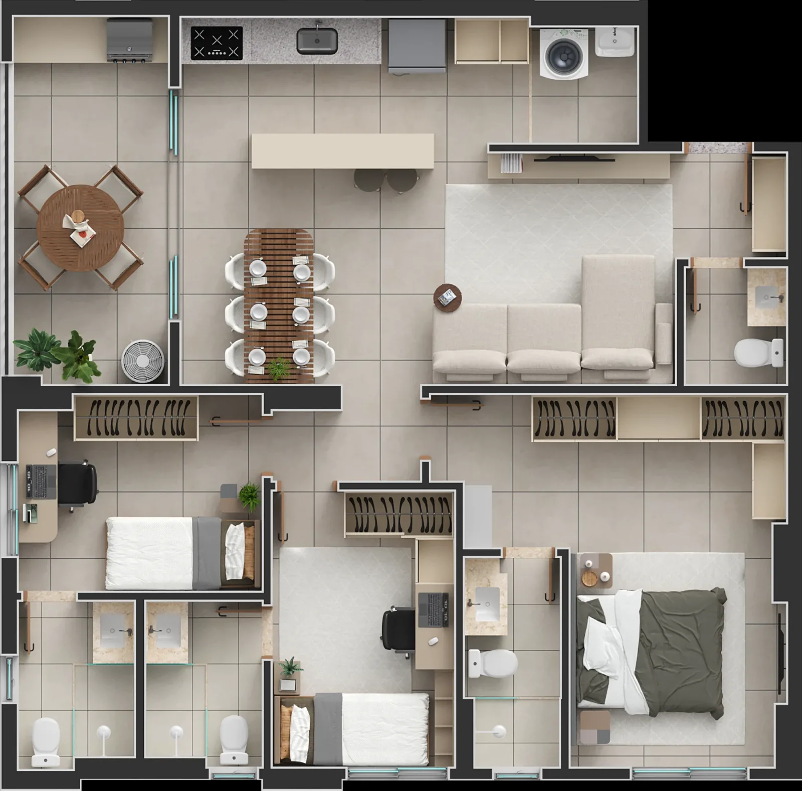 Planta ou imagem da tipologia Apartamento de 3 suítes com 100,17m² à venda no Passos Flamboyant - Alto da Glória do Passos Flamboyant
