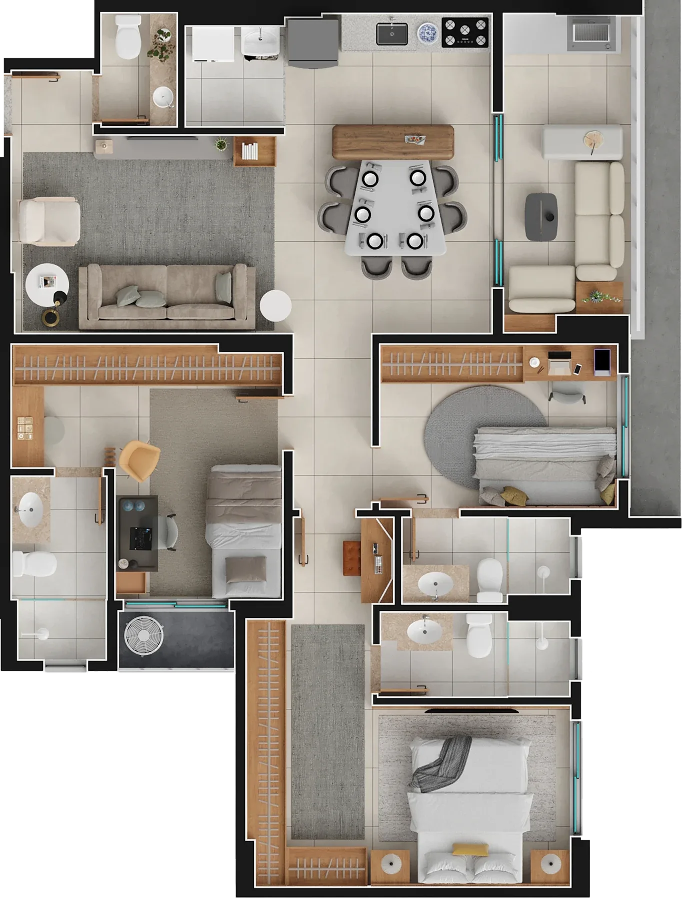 Apartamento de 3 suítes com 100,94m² à venda no Varandas Flamboyant - Alto da Glória