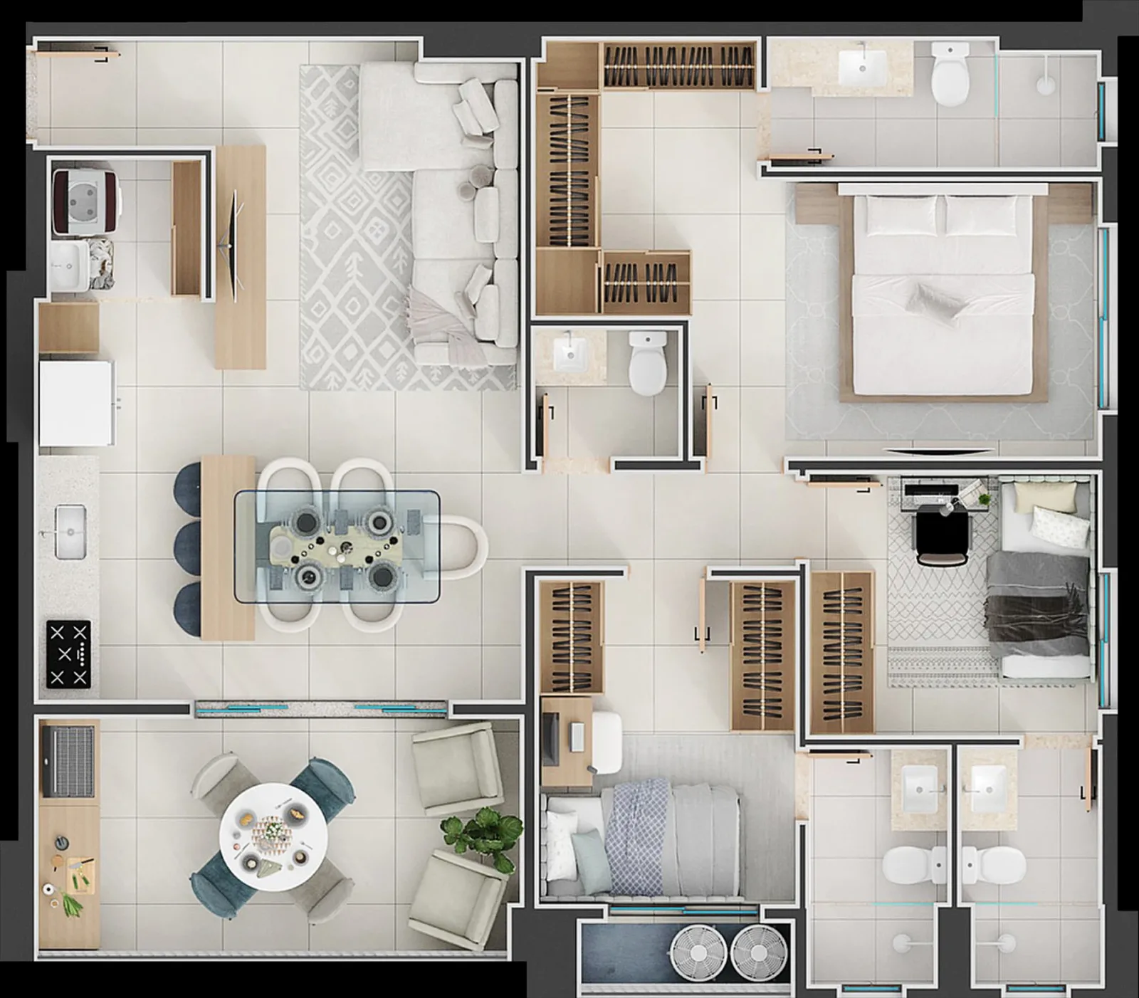 Planta ou imagem da tipologia Apartamento de 3 suítes com 101,9m² à venda no Verde Maris - Setor Marista do Verde Maris
